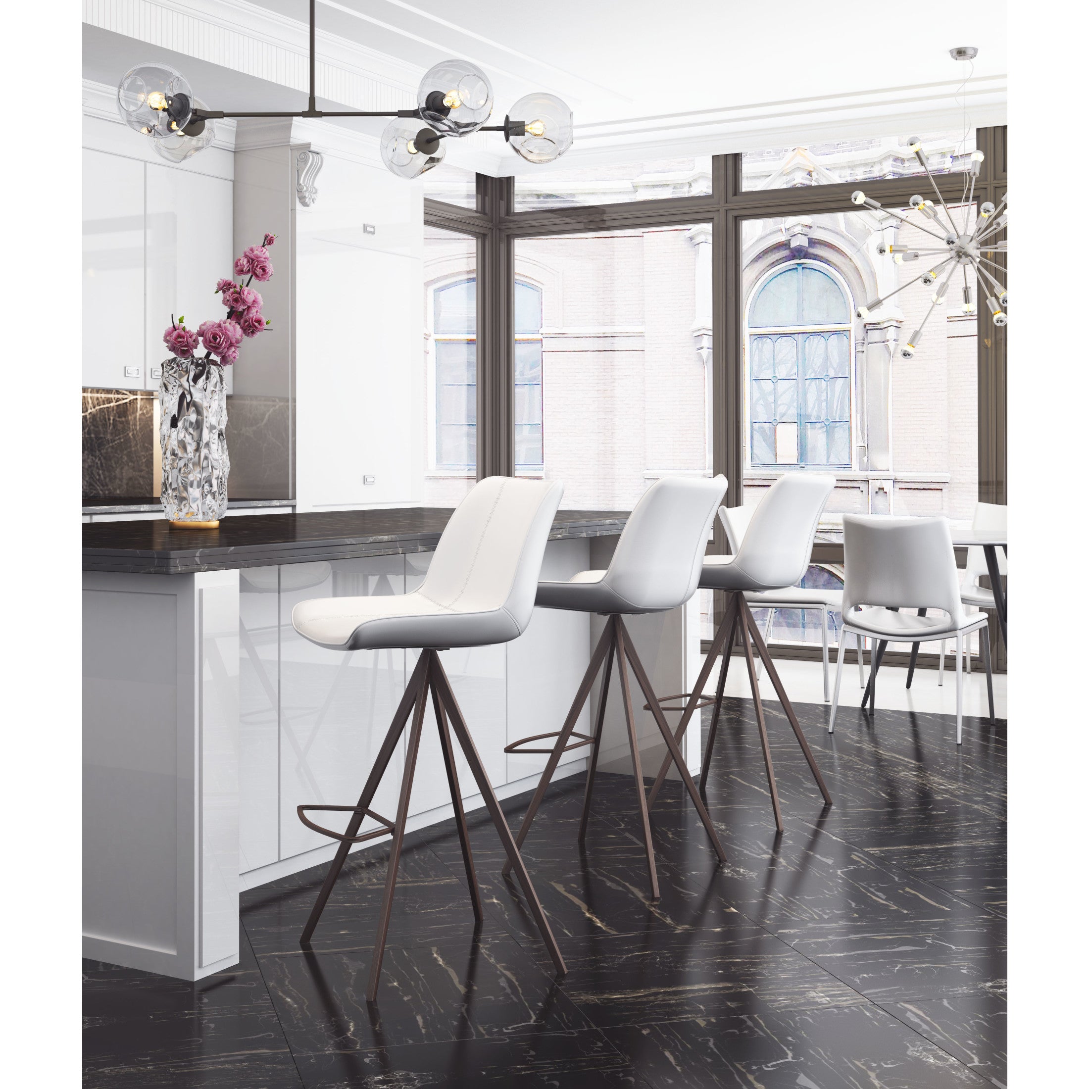 Aki Barstool (Set of 2) White & Walnut