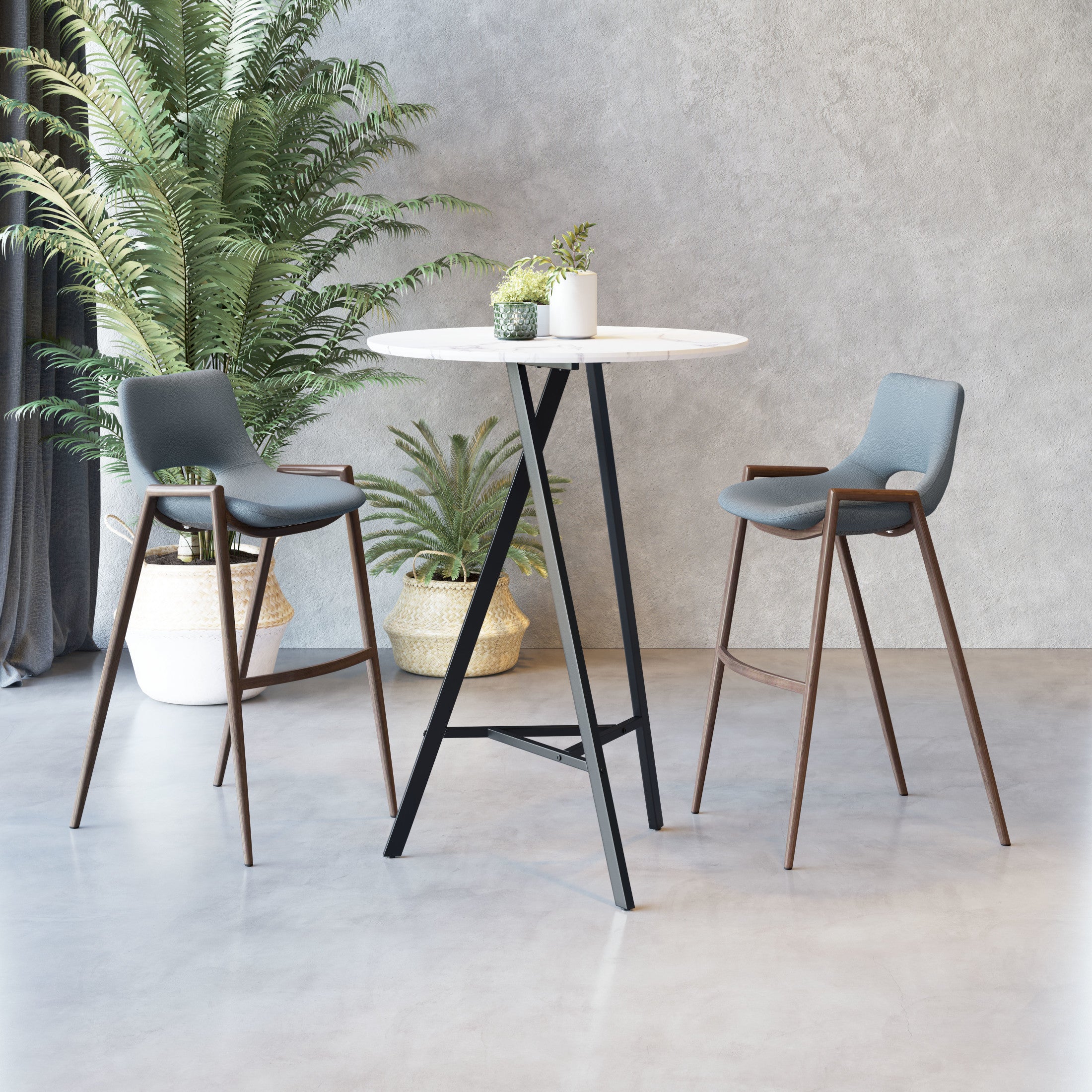 Desi Barstool (Set of 2) Azure Gray & Walnut
