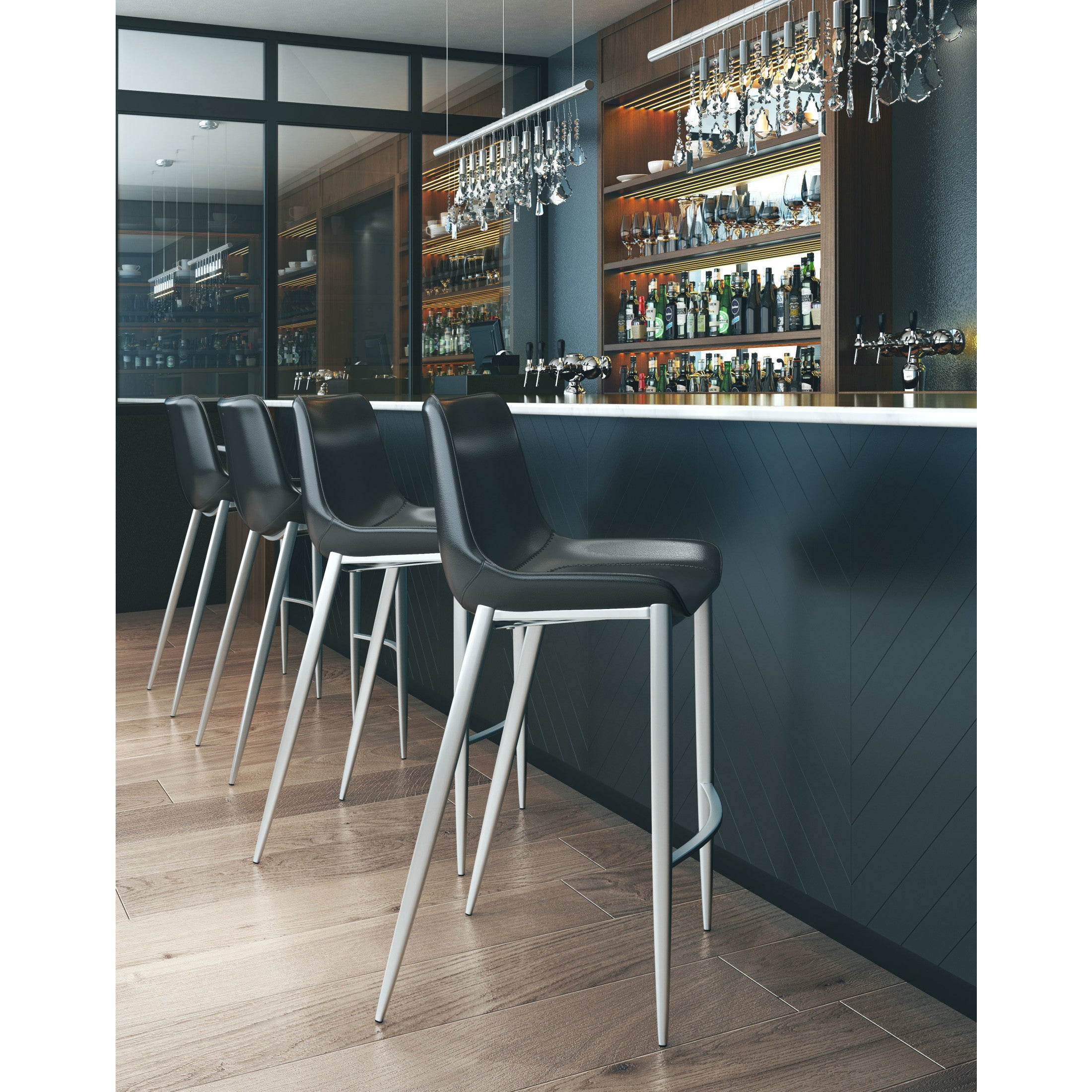 Magnus Barstool (Set of 2) Black & Silver