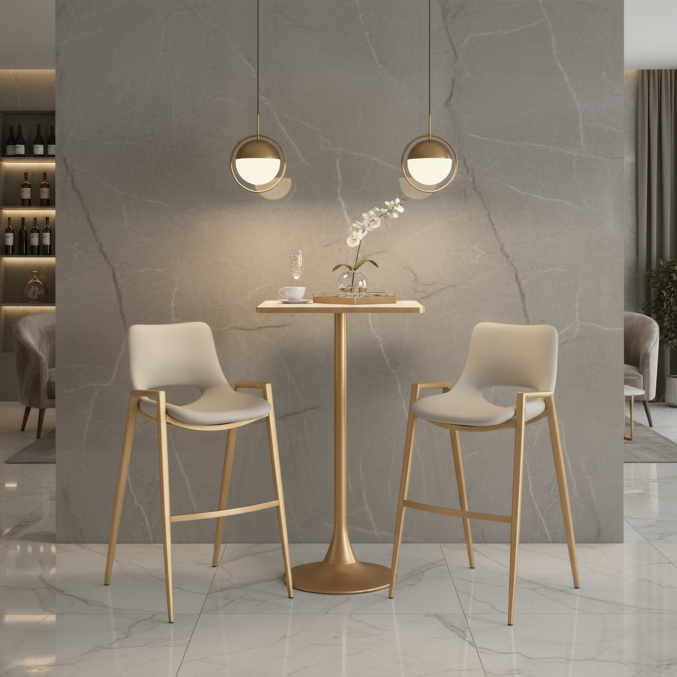 Desi Barstool (Set of 2) Beige & Gold