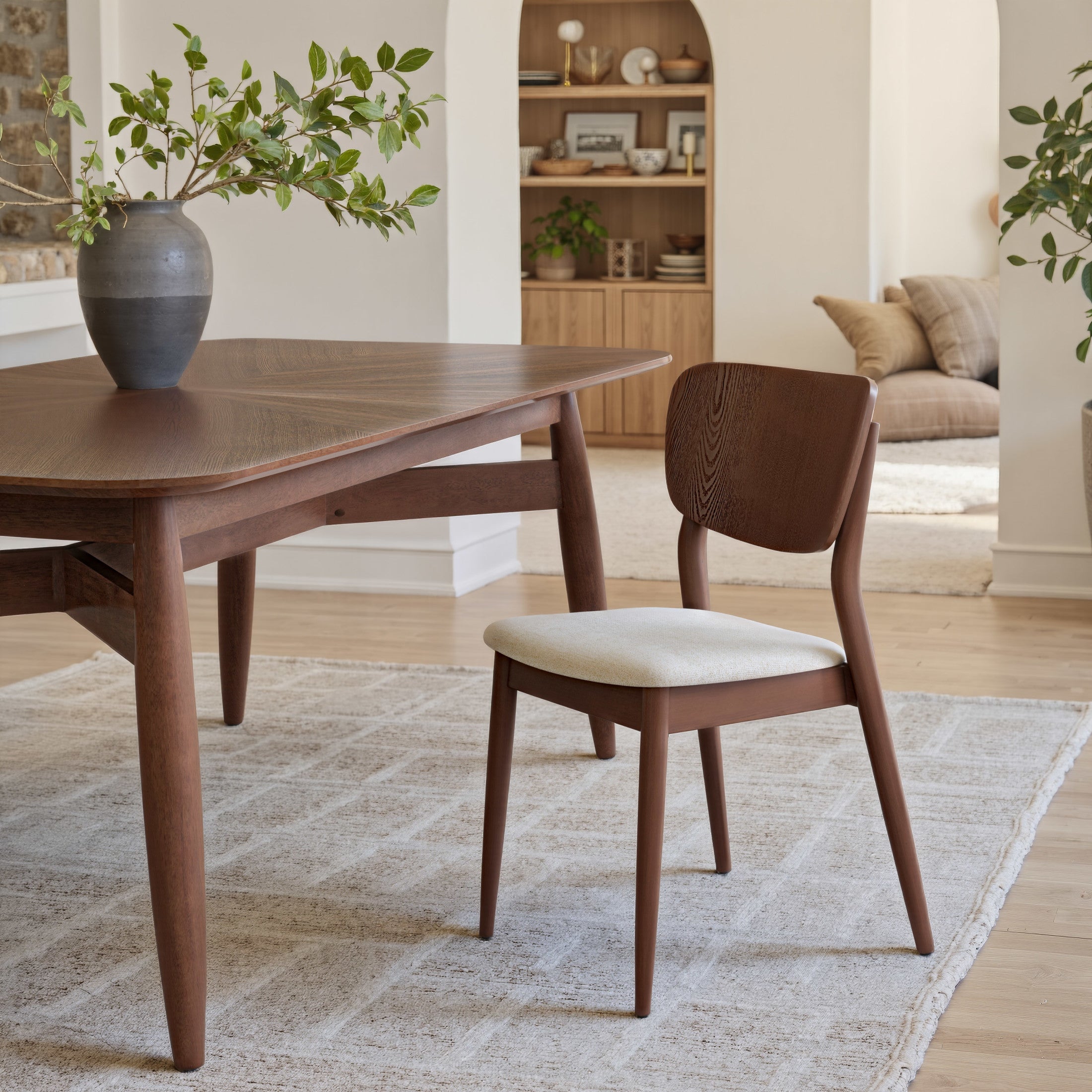 Kellua Dining Chair (Set of 2) Beige & Walnut