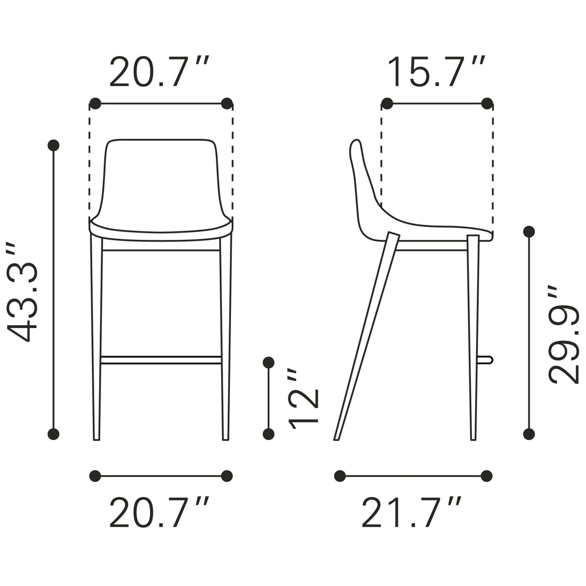 Magnus Barstool (Set of 2) Dark Gray & Black
