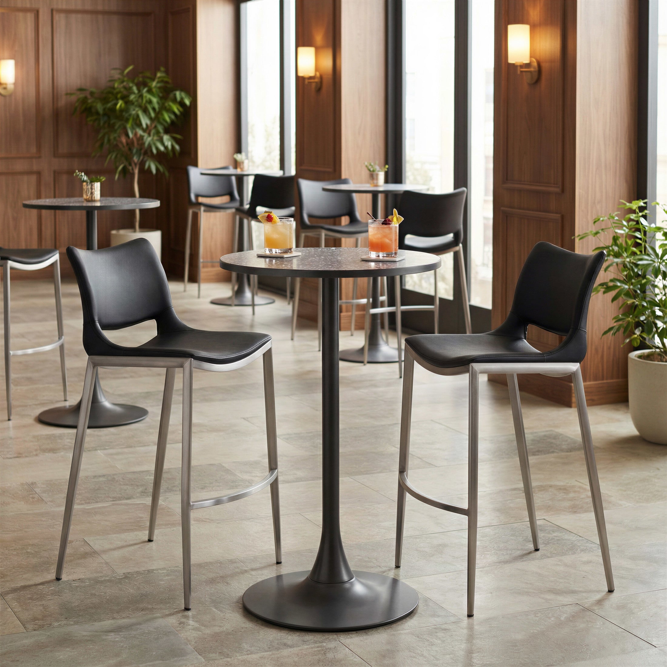 Ace Barstool (Set of 2) Black & Silver
