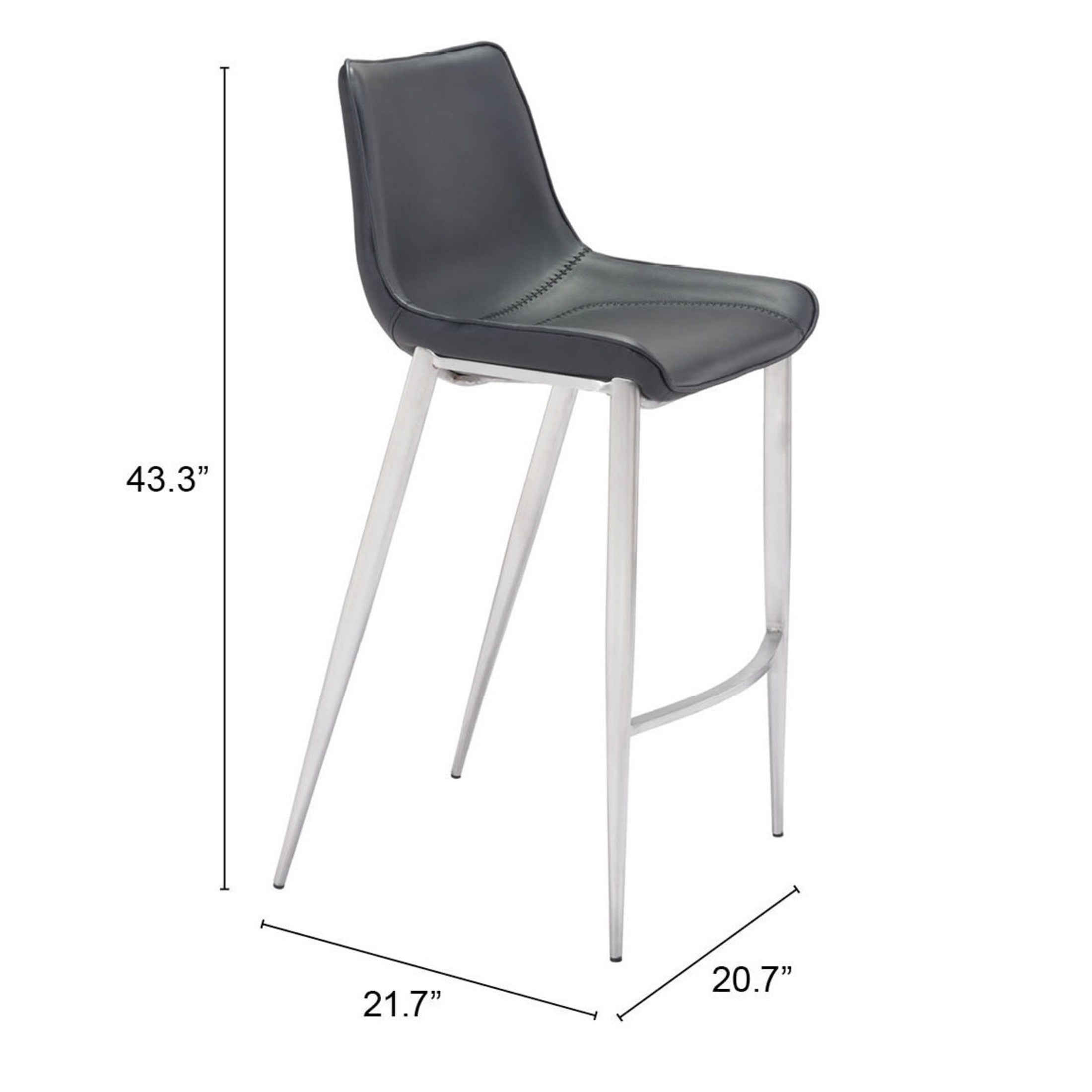 Magnus Barstool (Set of 2) Black & Silver