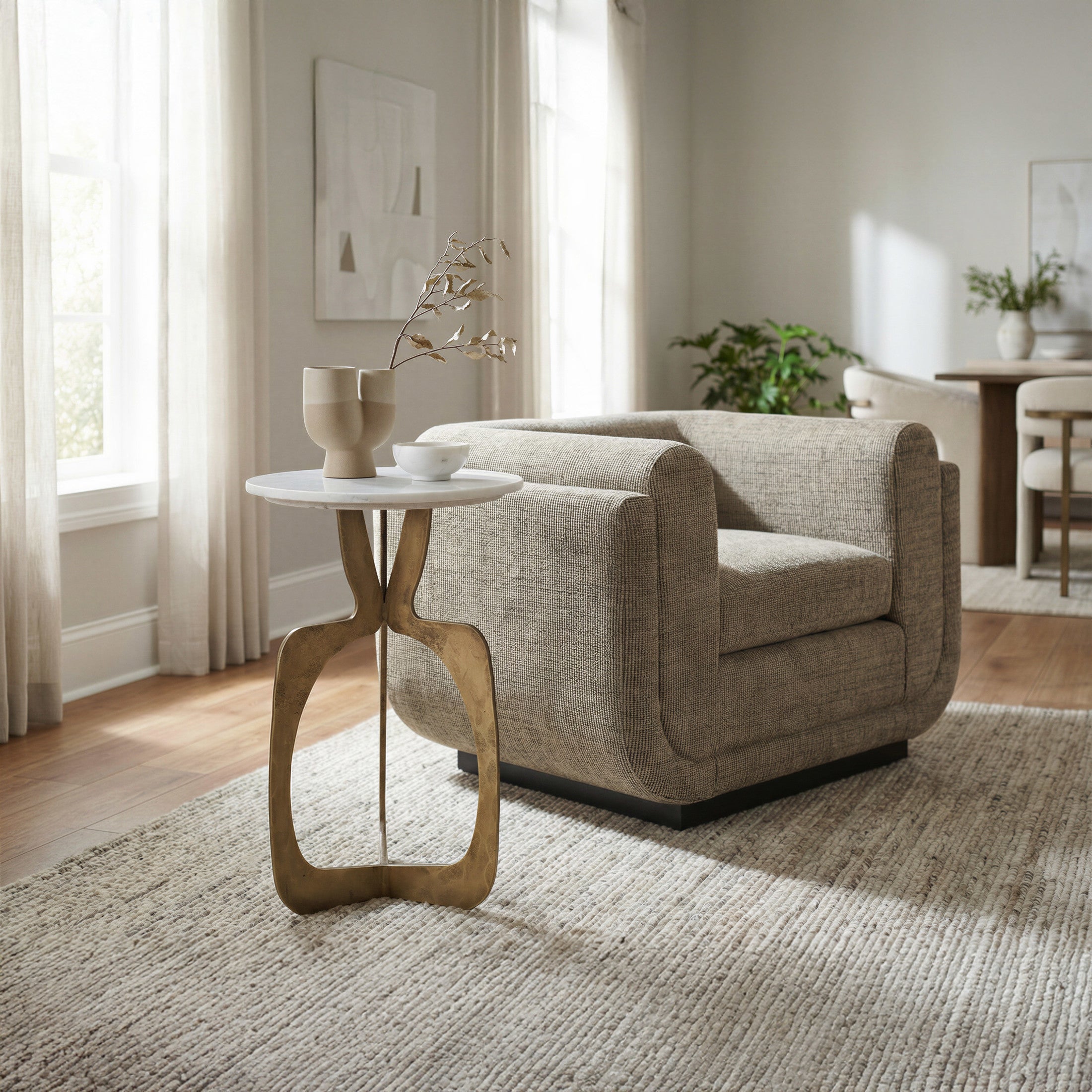 Ophelia Side Table White & Brass