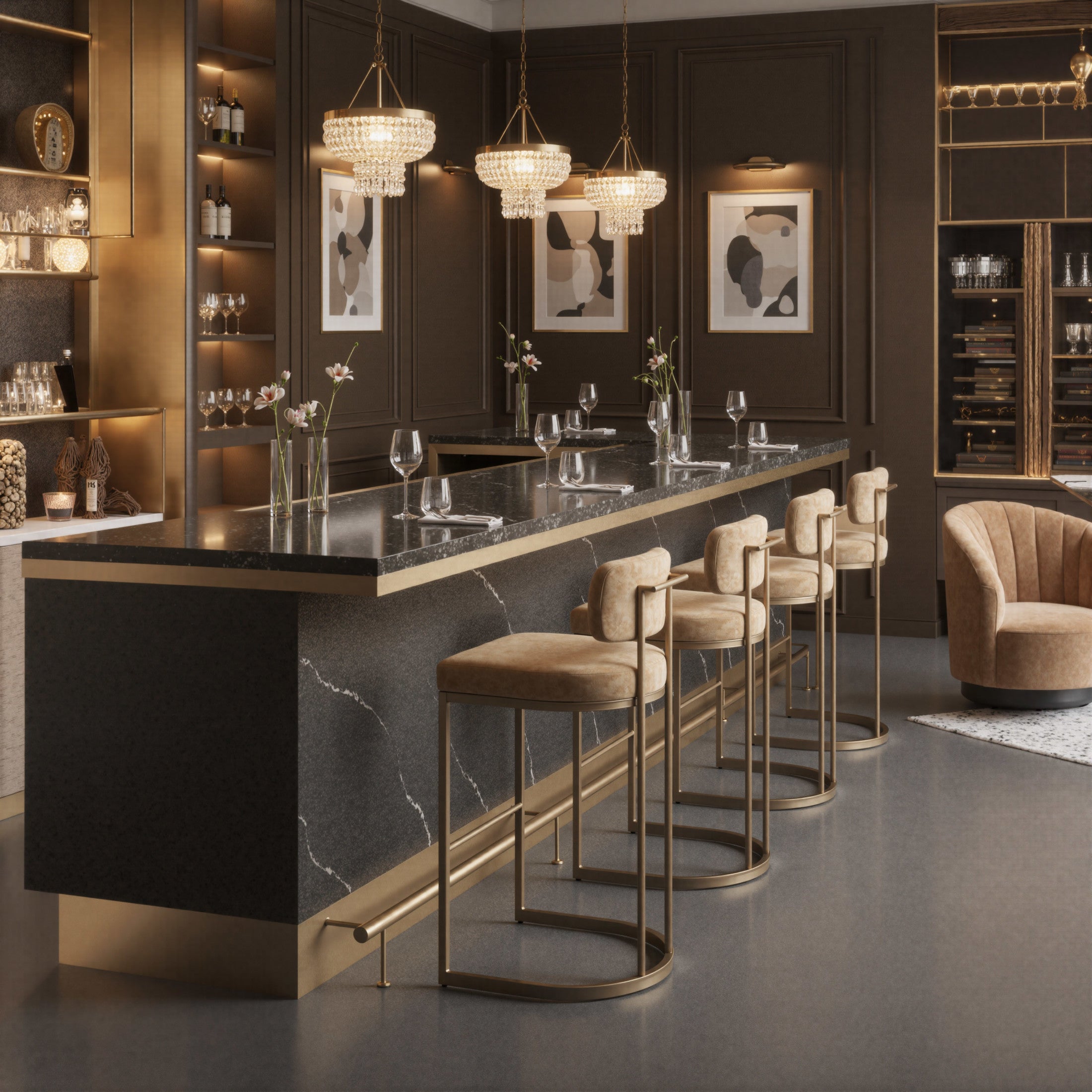 Velar Barstool (Set of 2) Beige & Bronze
