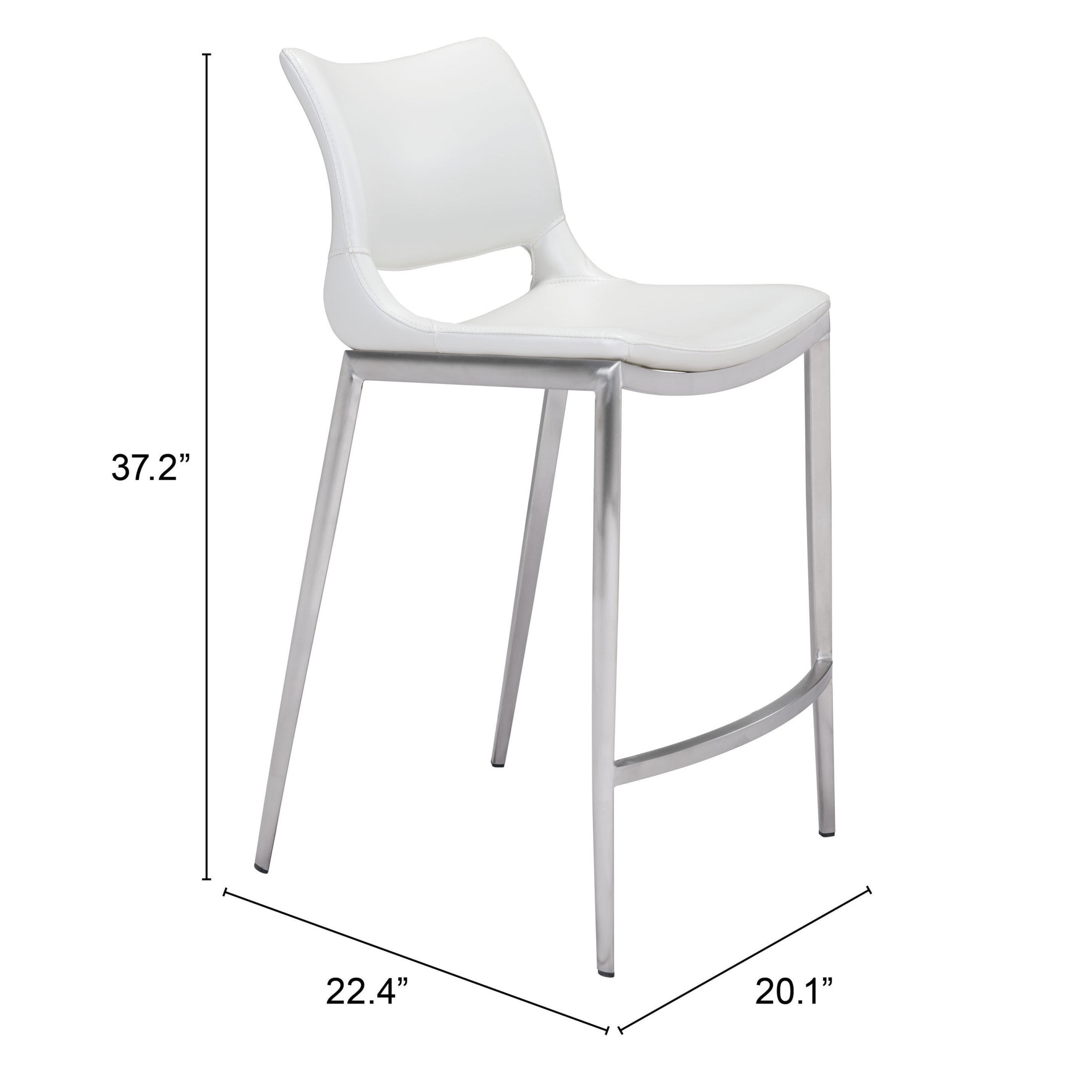 Ace Counter Stool (Set of 2) White & Silver