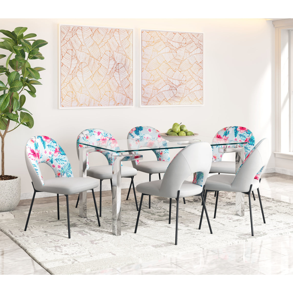 Torrey Dining Chair (Set of 2) Multicolor Print & Gray