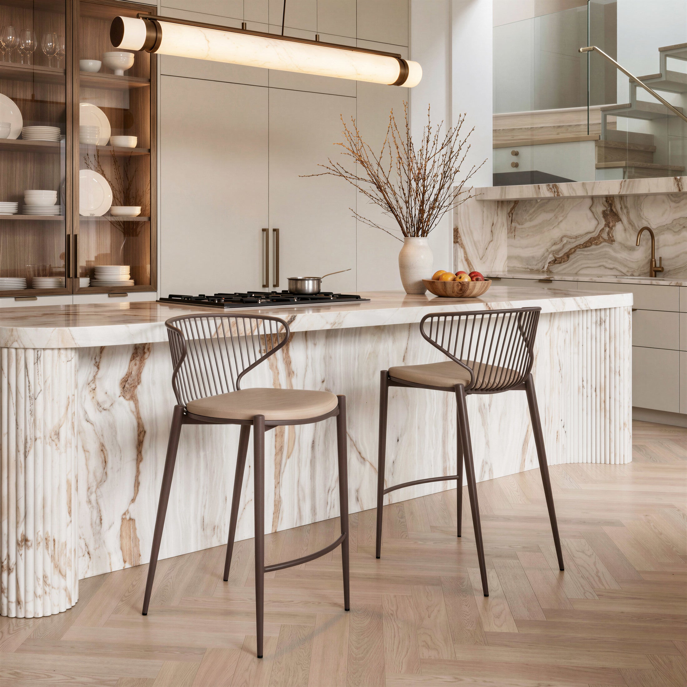Silues Counter Stool (Set of 2) Taupe & Brown