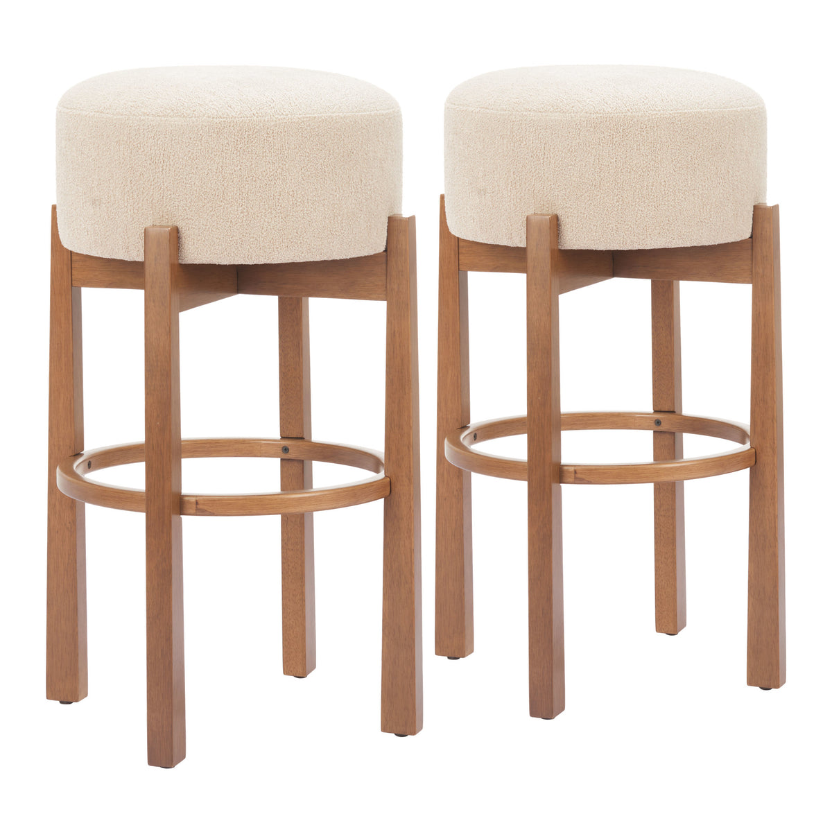 Nade Barstool (Set of 2) Beige & Walnut