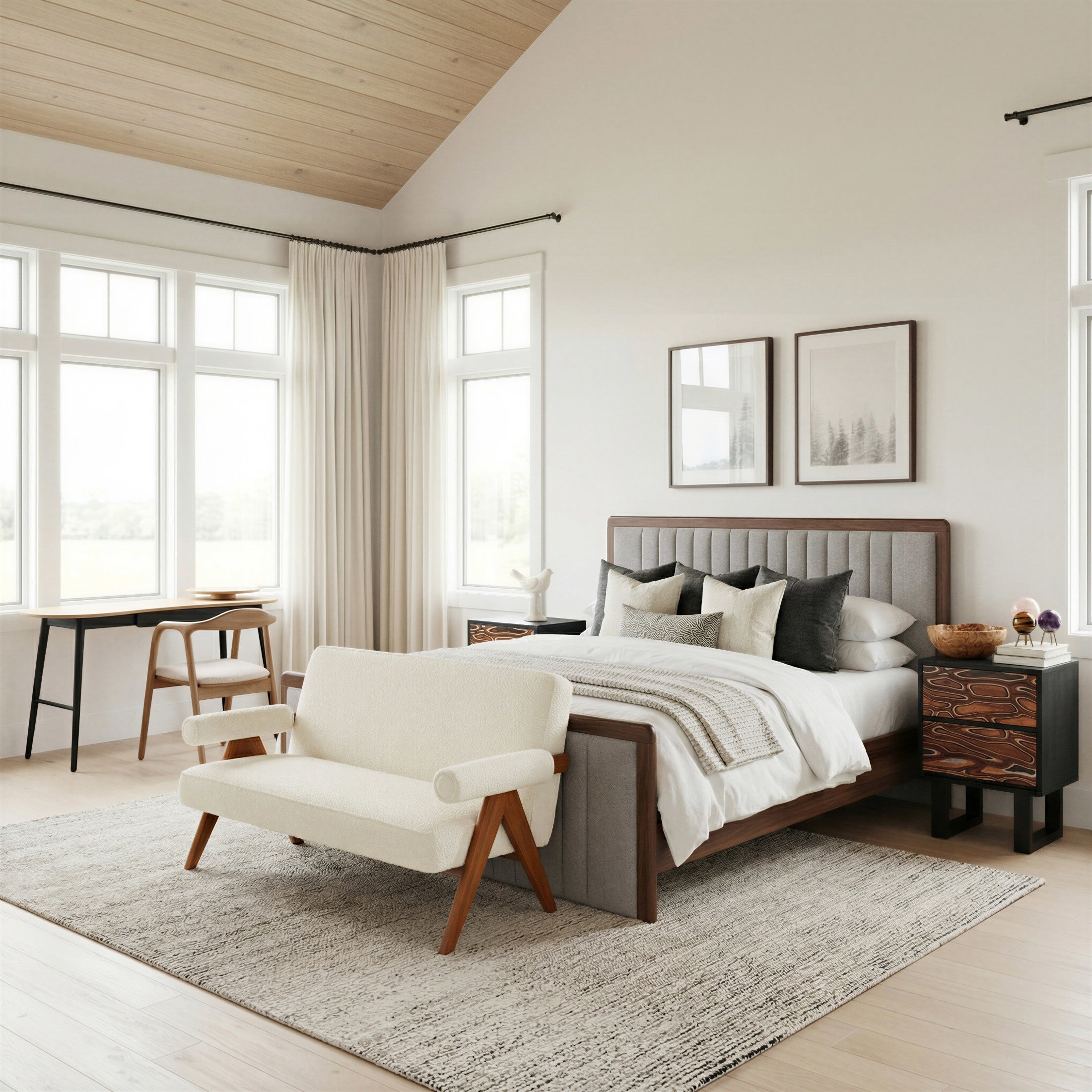Somune King Bed Gray & Walnut