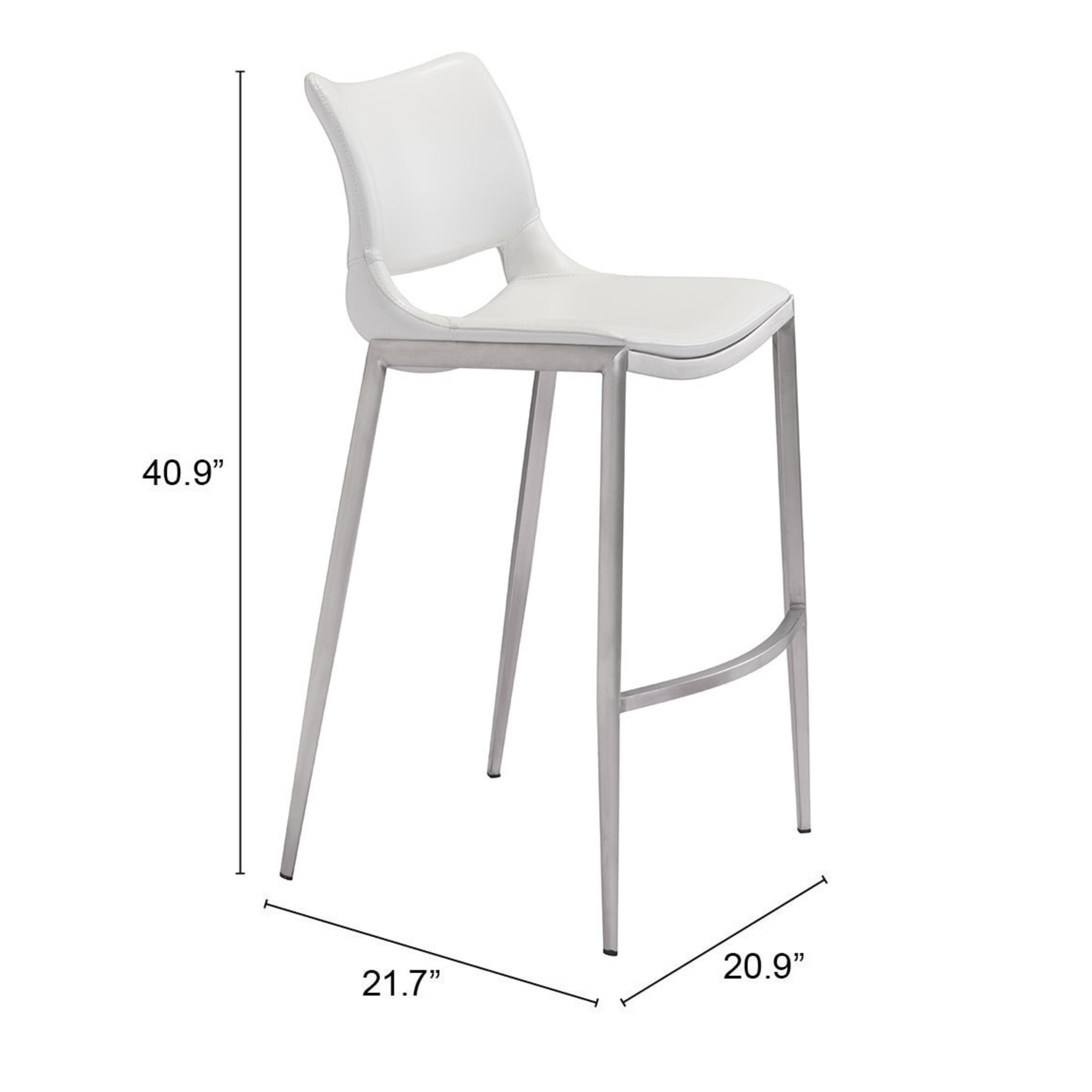 Ace Barstool (Set of 2) White & Silver
