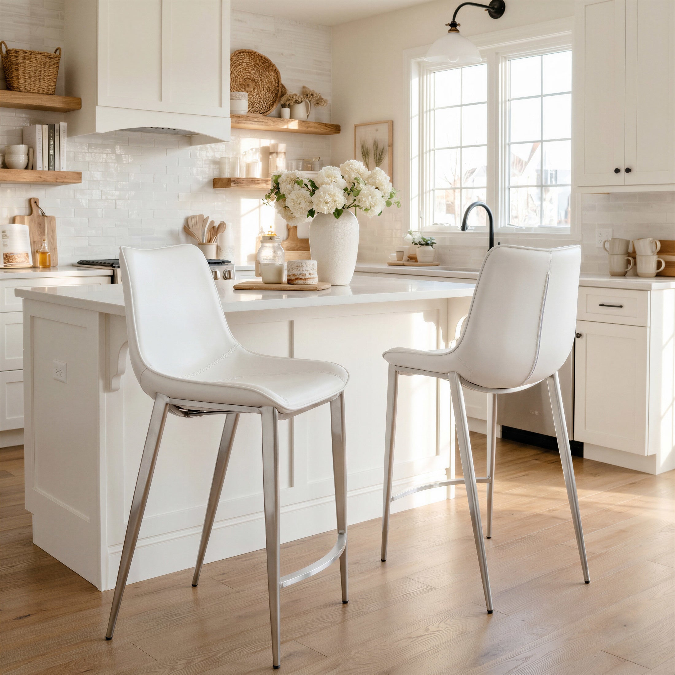 Magnus Counter Stool (Set of 2) White & Silver
