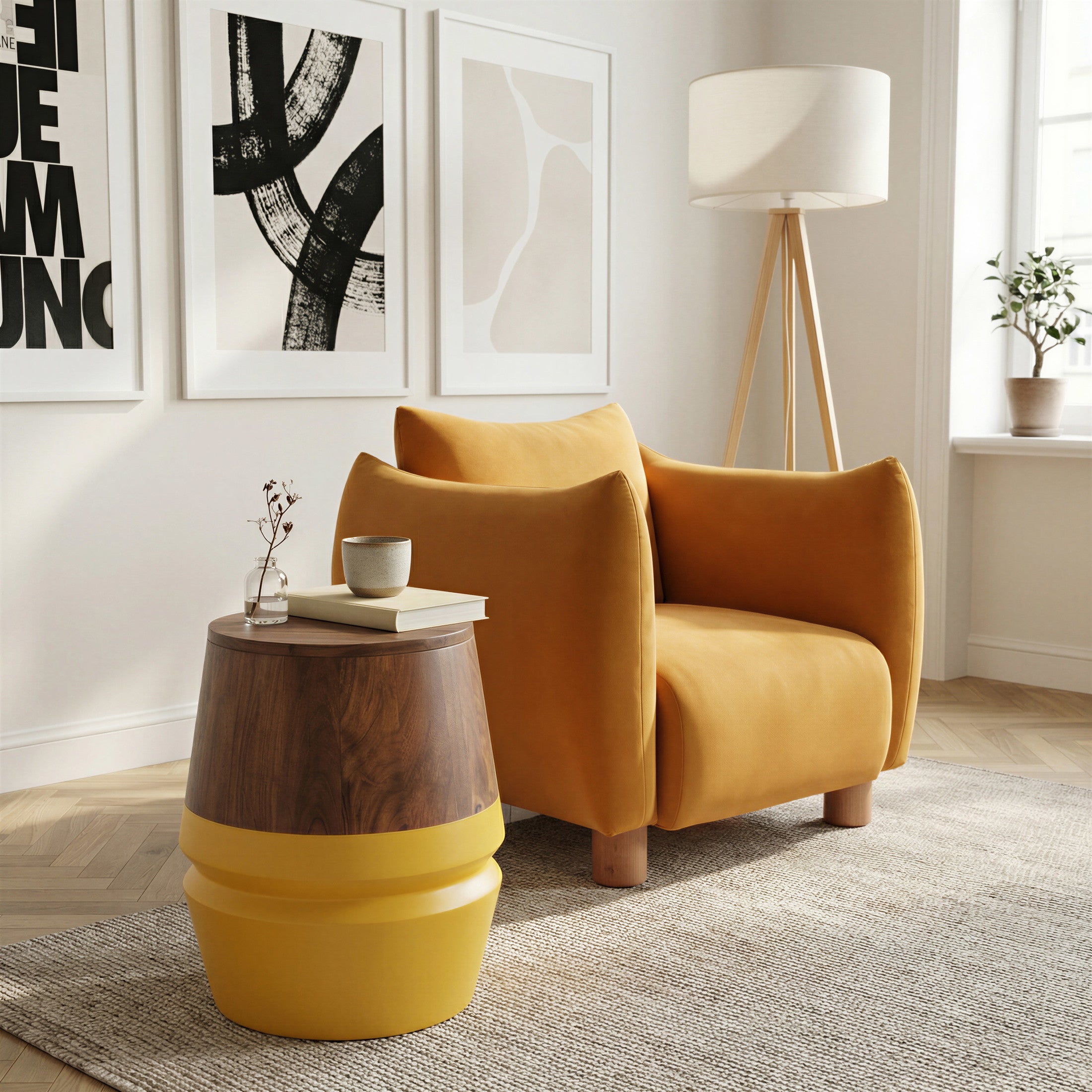 Tornos Side Table Walnut & Yellow