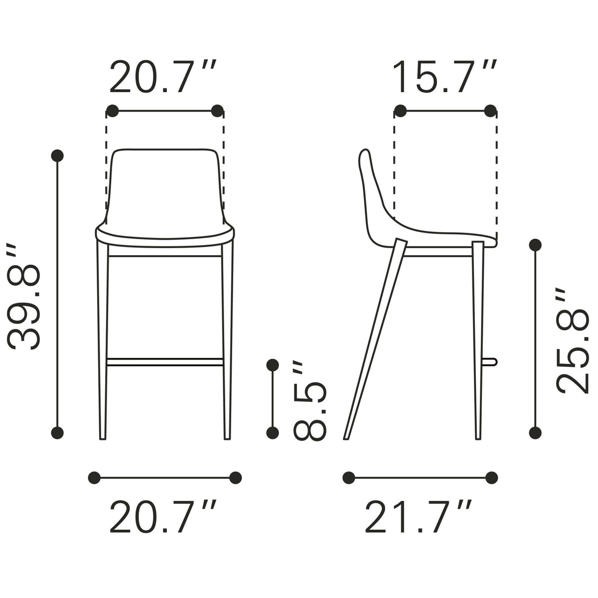 Magnus Counter Stool (Set of 2) White & Silver