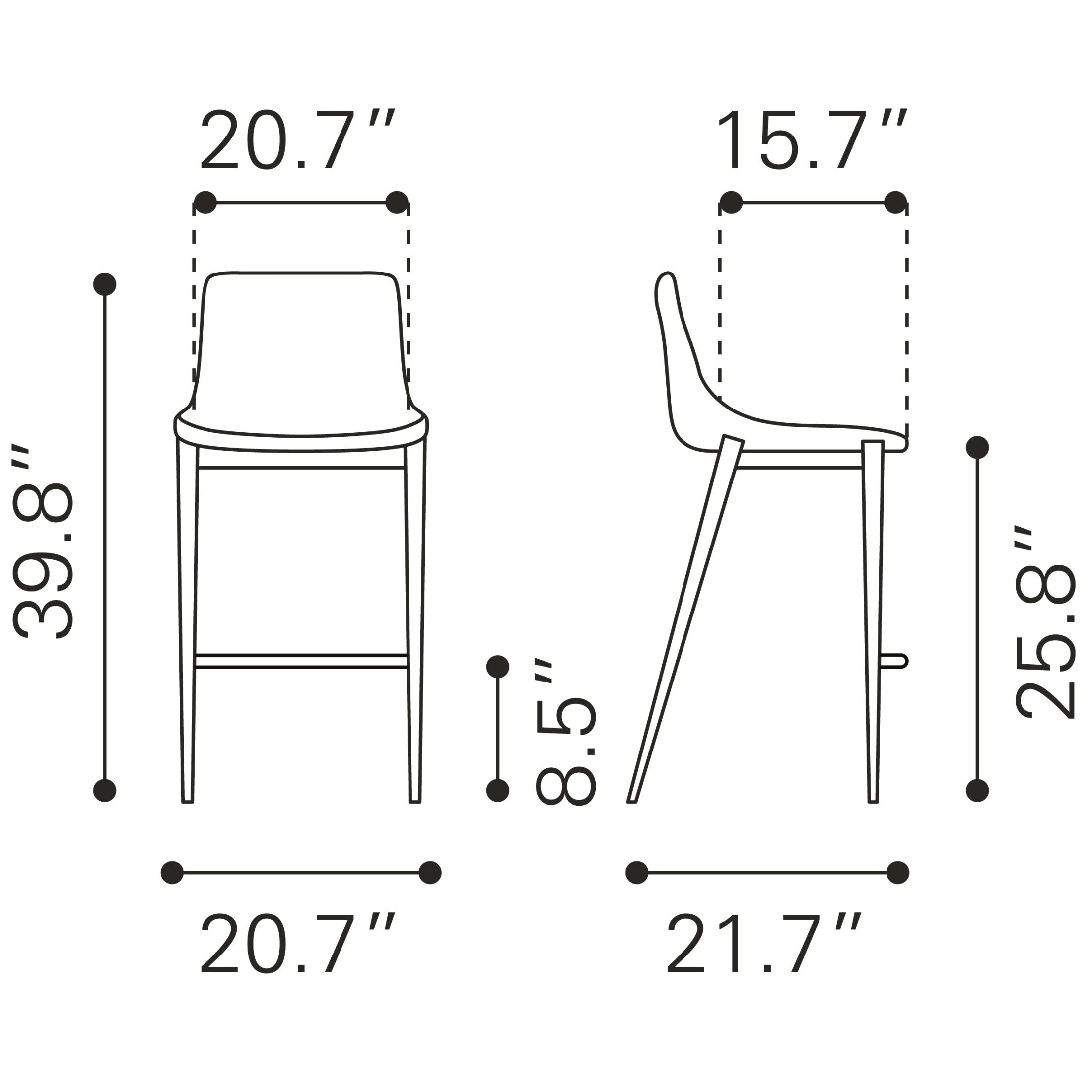 Magnus Counter Stool (Set of 2) Dark Gray & Black
