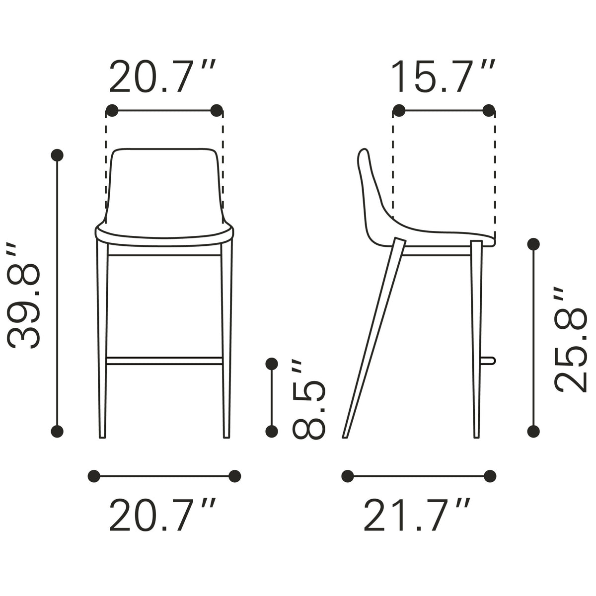 Magnus Counter Stool (Set of 2) Dark Gray & Black