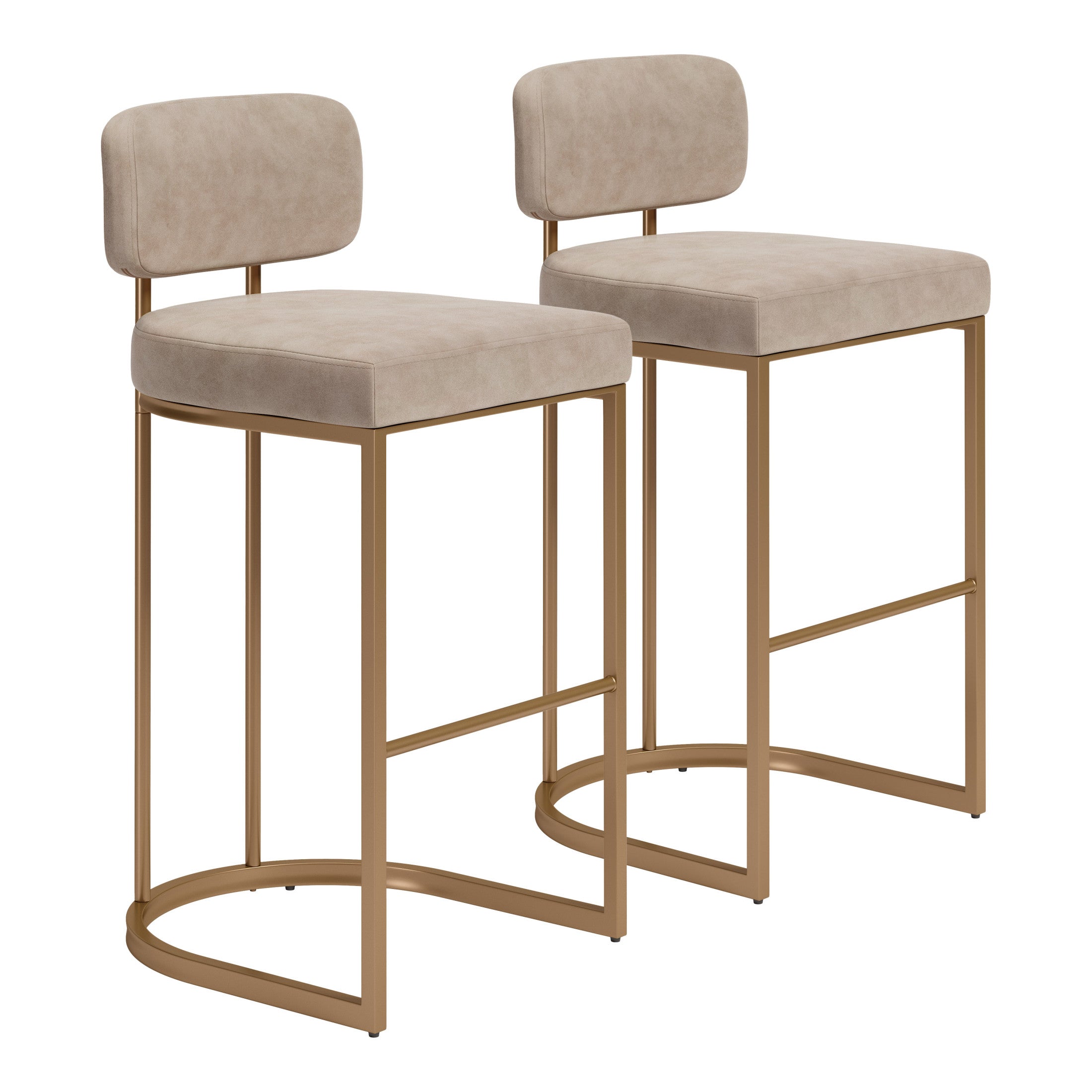 Velar Barstool (Set of 2) Beige & Bronze