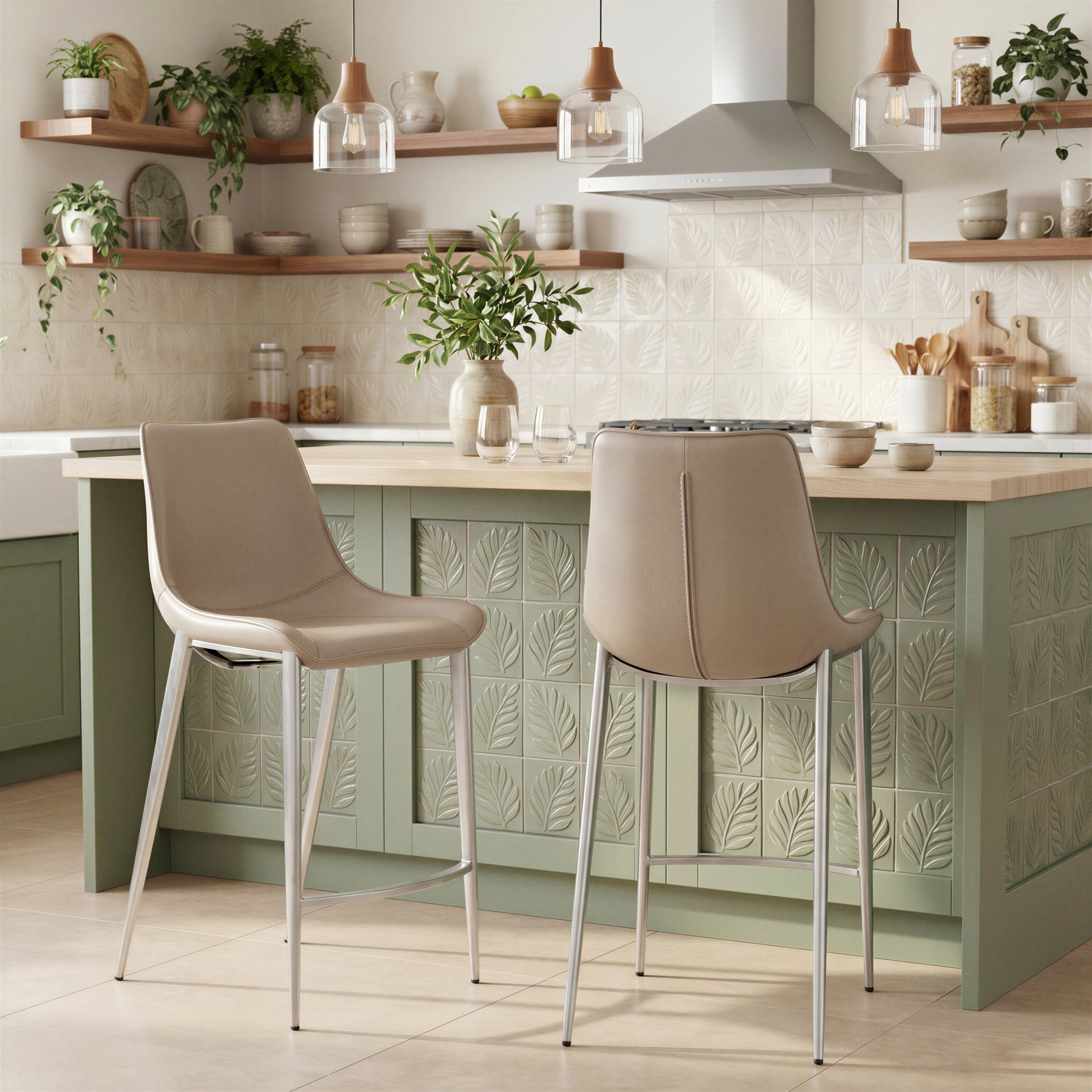 Magnus Counter Stool (Set of 2) Brown & Silver