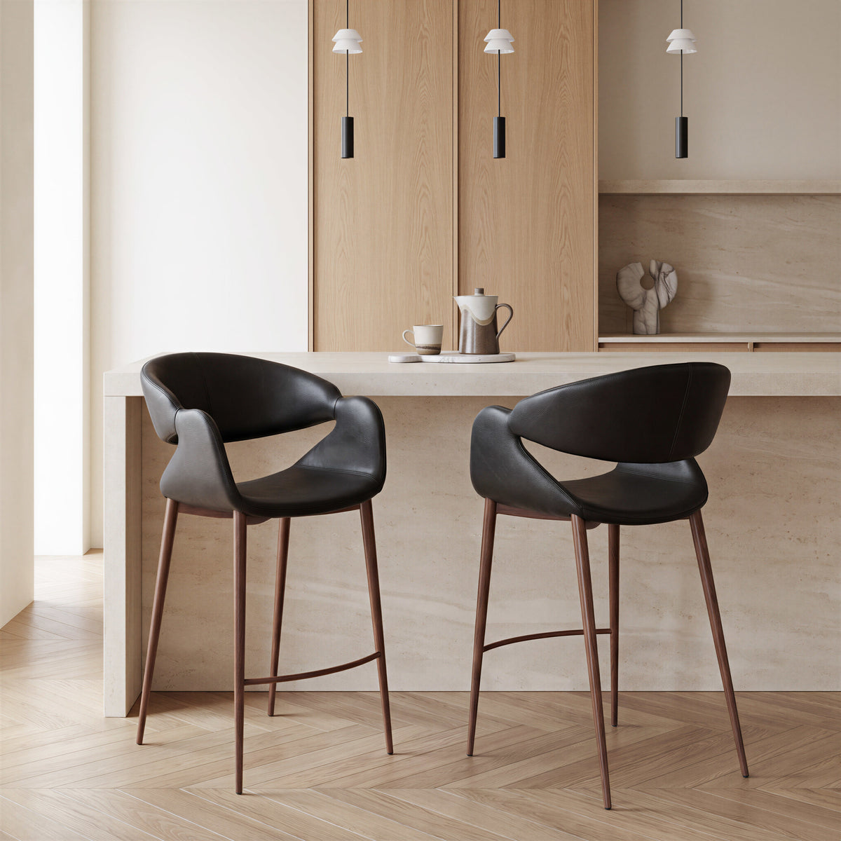 Limay Counter Stool Black & Walnut