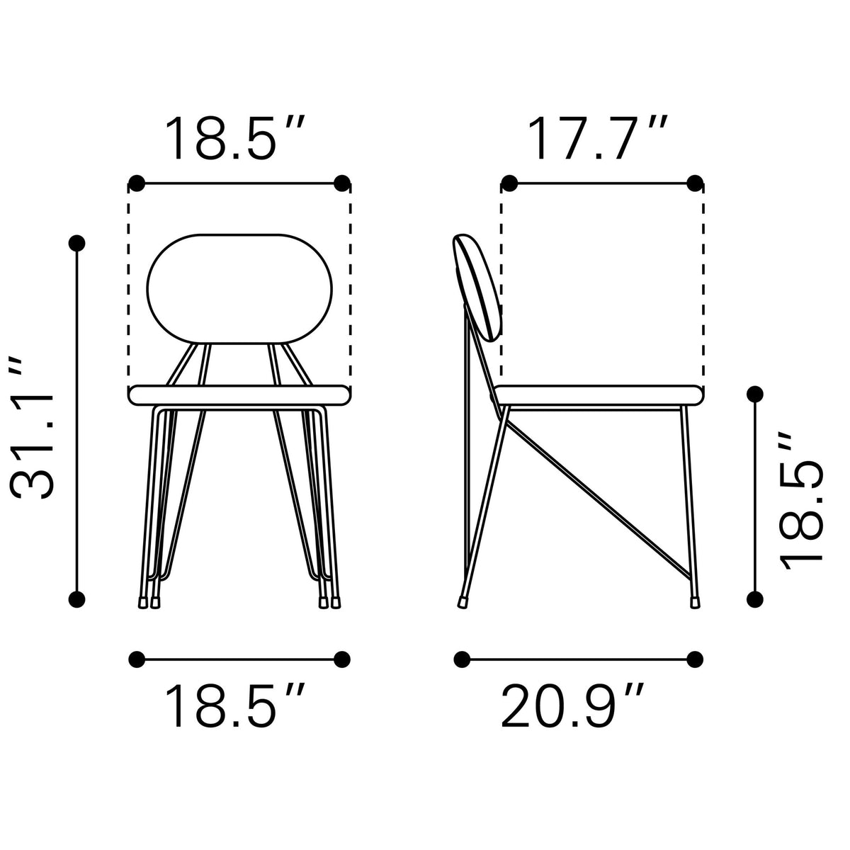 Georges Dining Chair (Set of 2) Gray & Gold