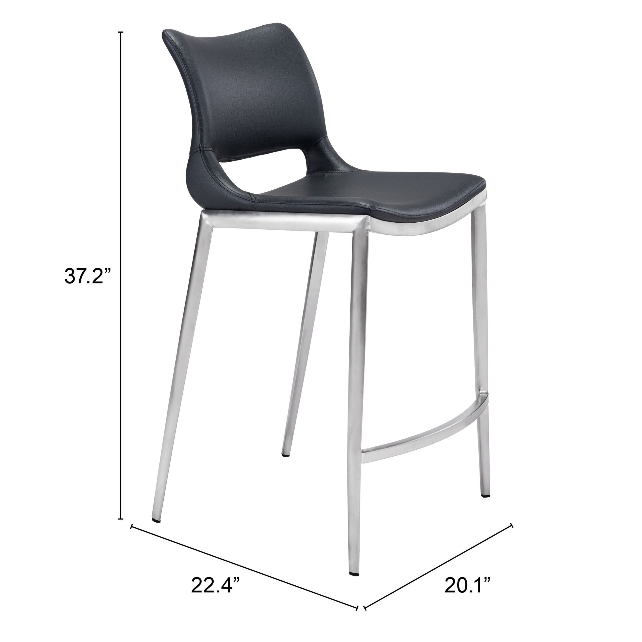 Ace Counter Stool (Set of 2) Black & Silver