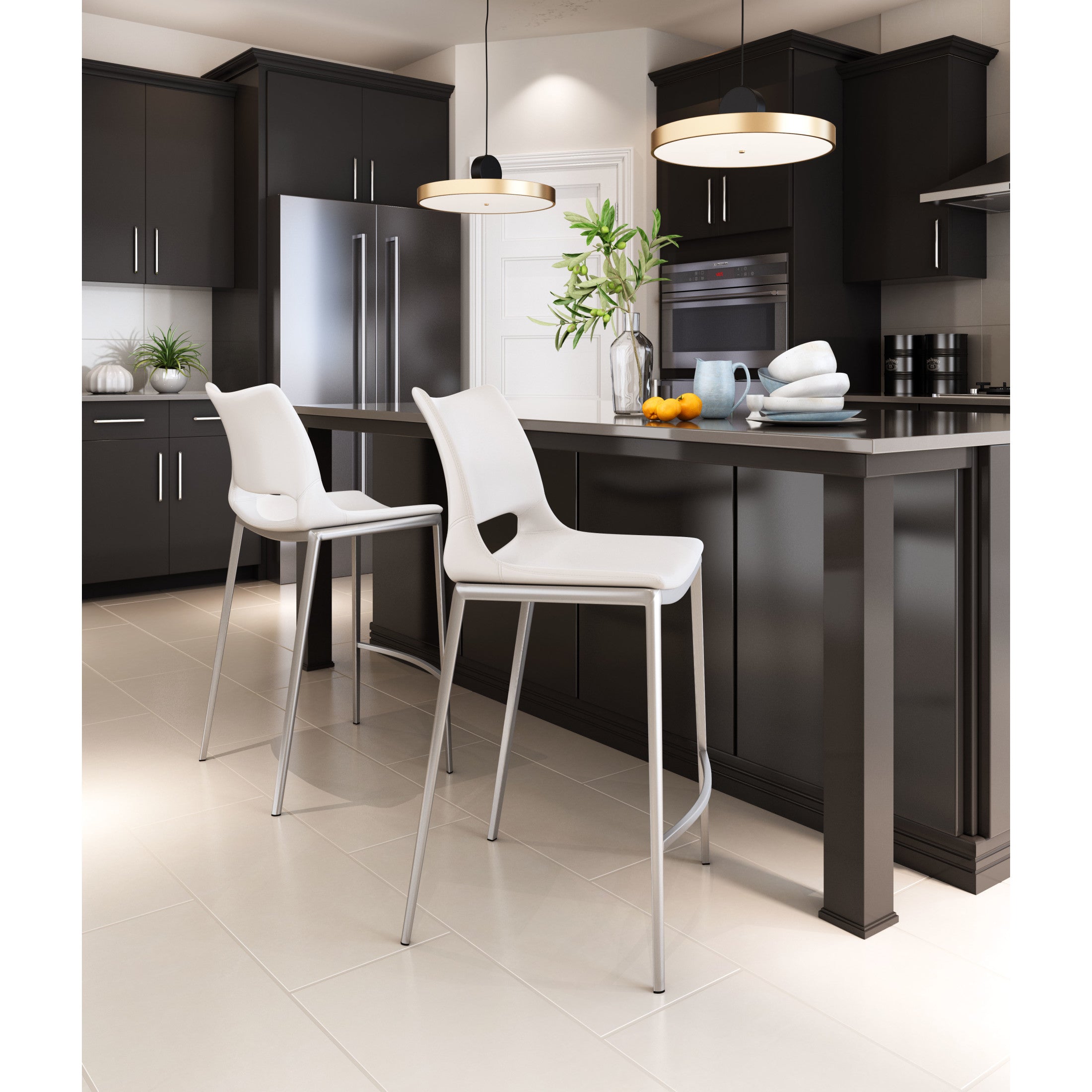 Ace Counter Stool (Set of 2) White & Silver