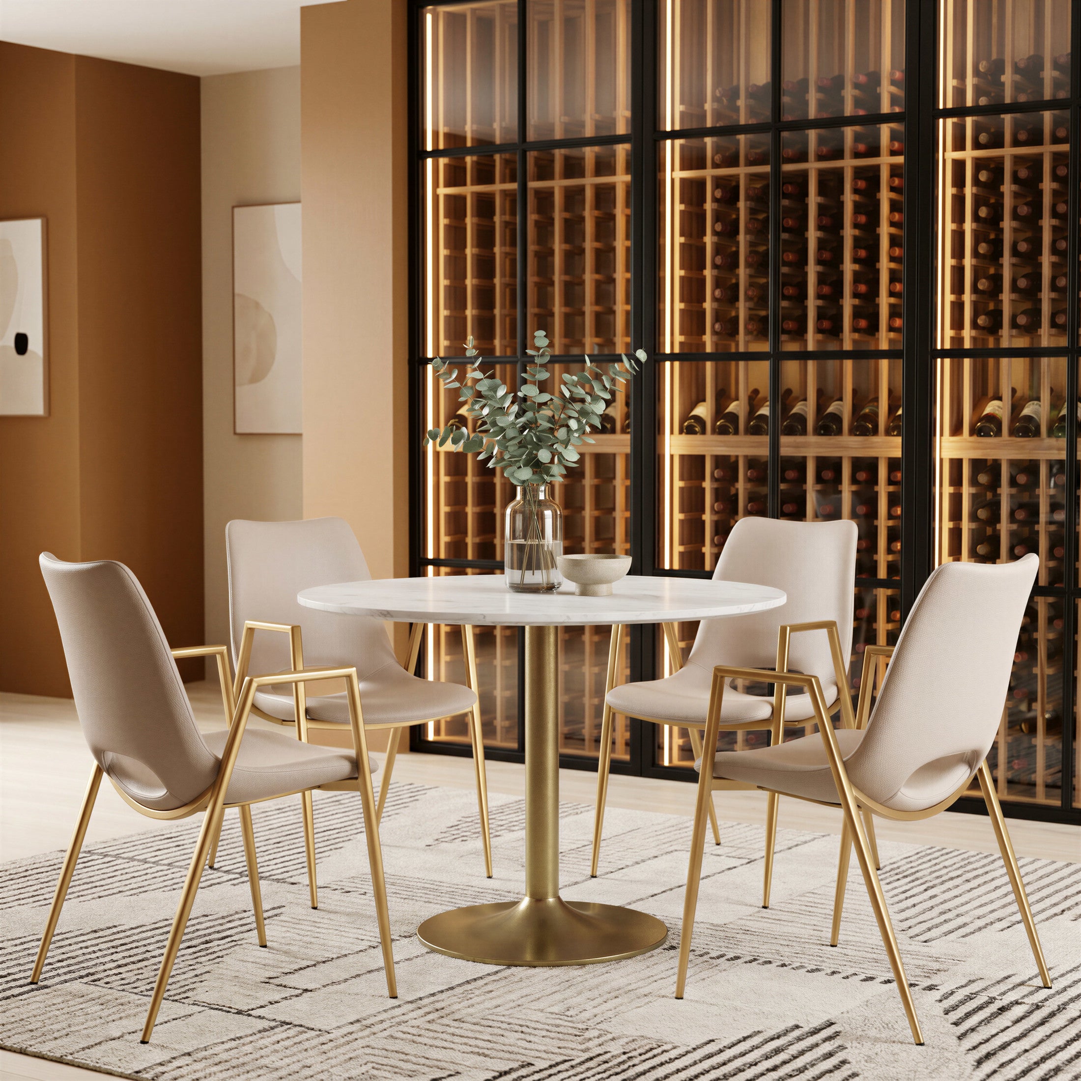 Desi Dining Chair (Set of 2) Beige & Gold