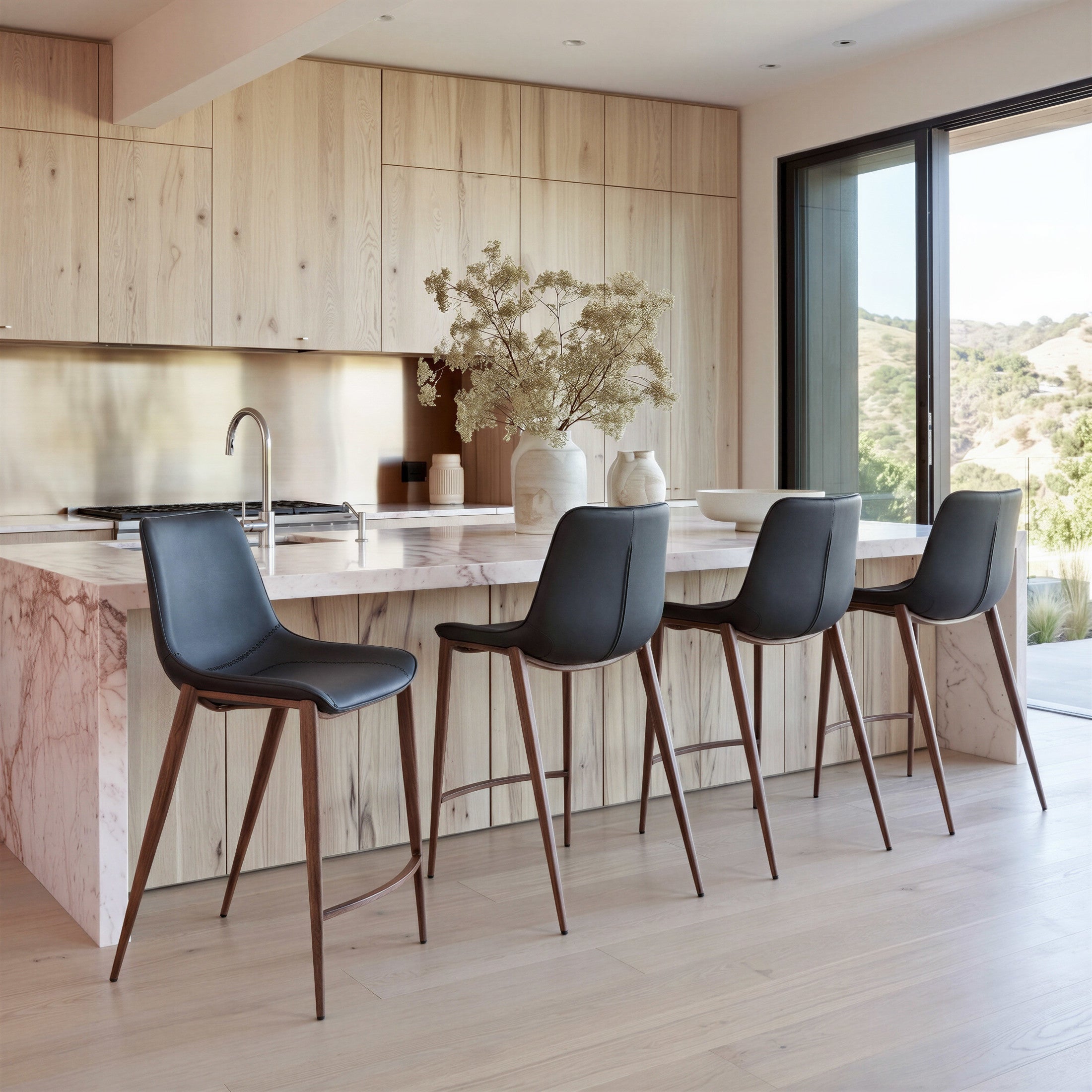 Magnus Counter Stool (Set of 2) Black & Walnut
