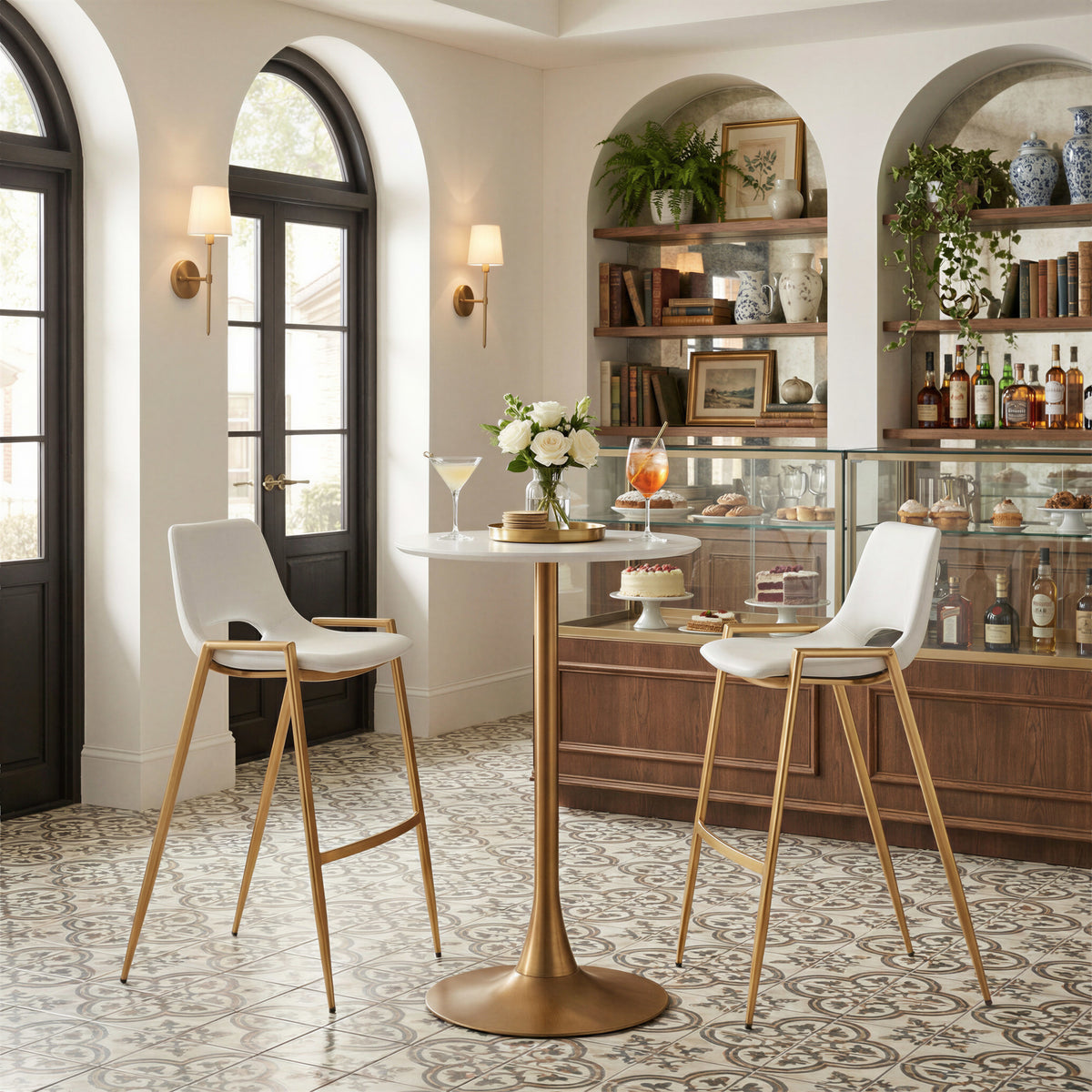 Auray Bar Table White & Gold