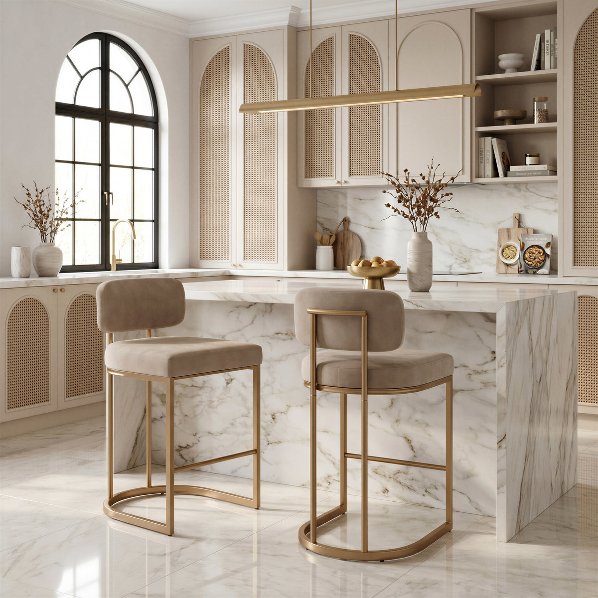 Velar Counter Stool (Set of 2) Beige & Bronze