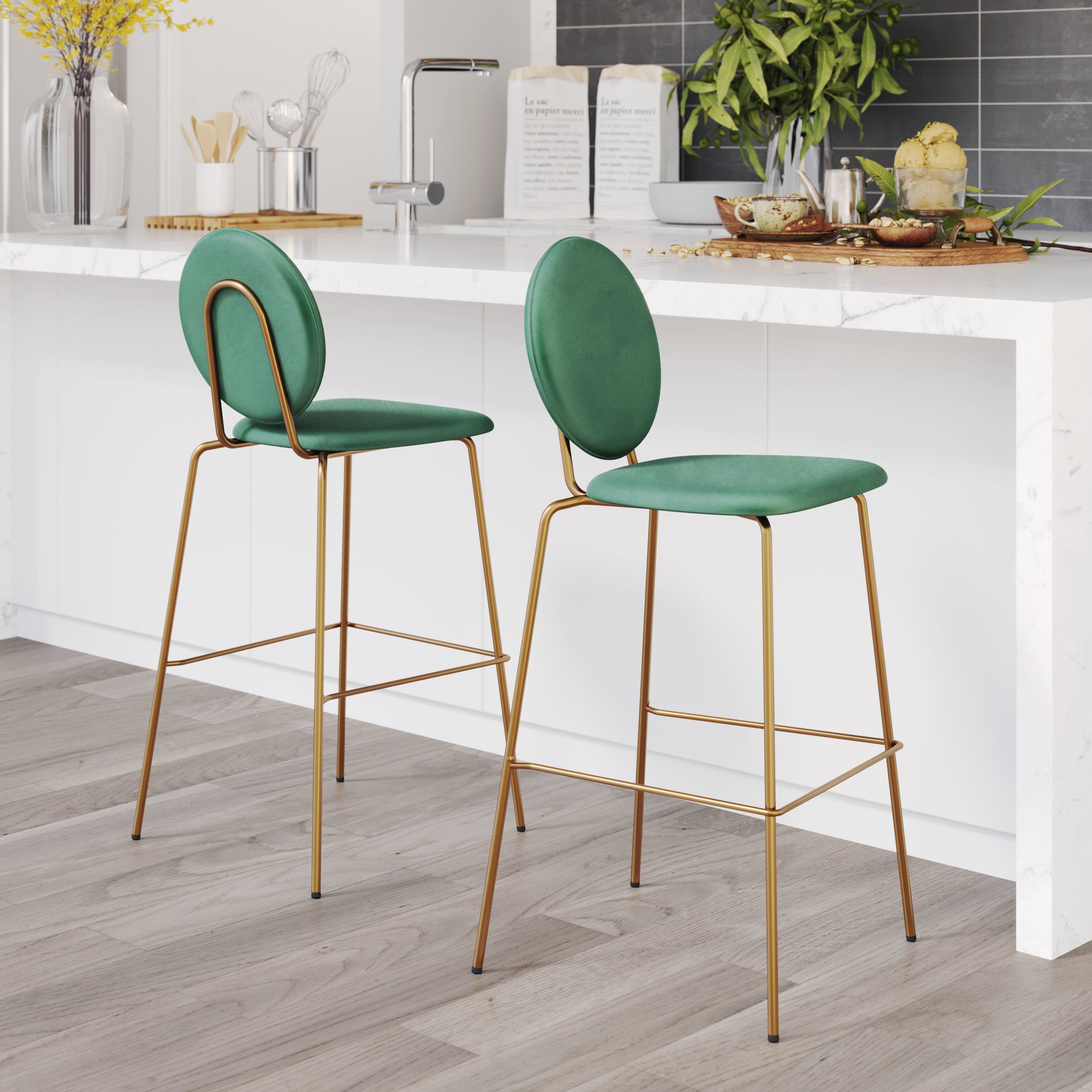 Odessa Barstool (Set of 2) Green & Gold