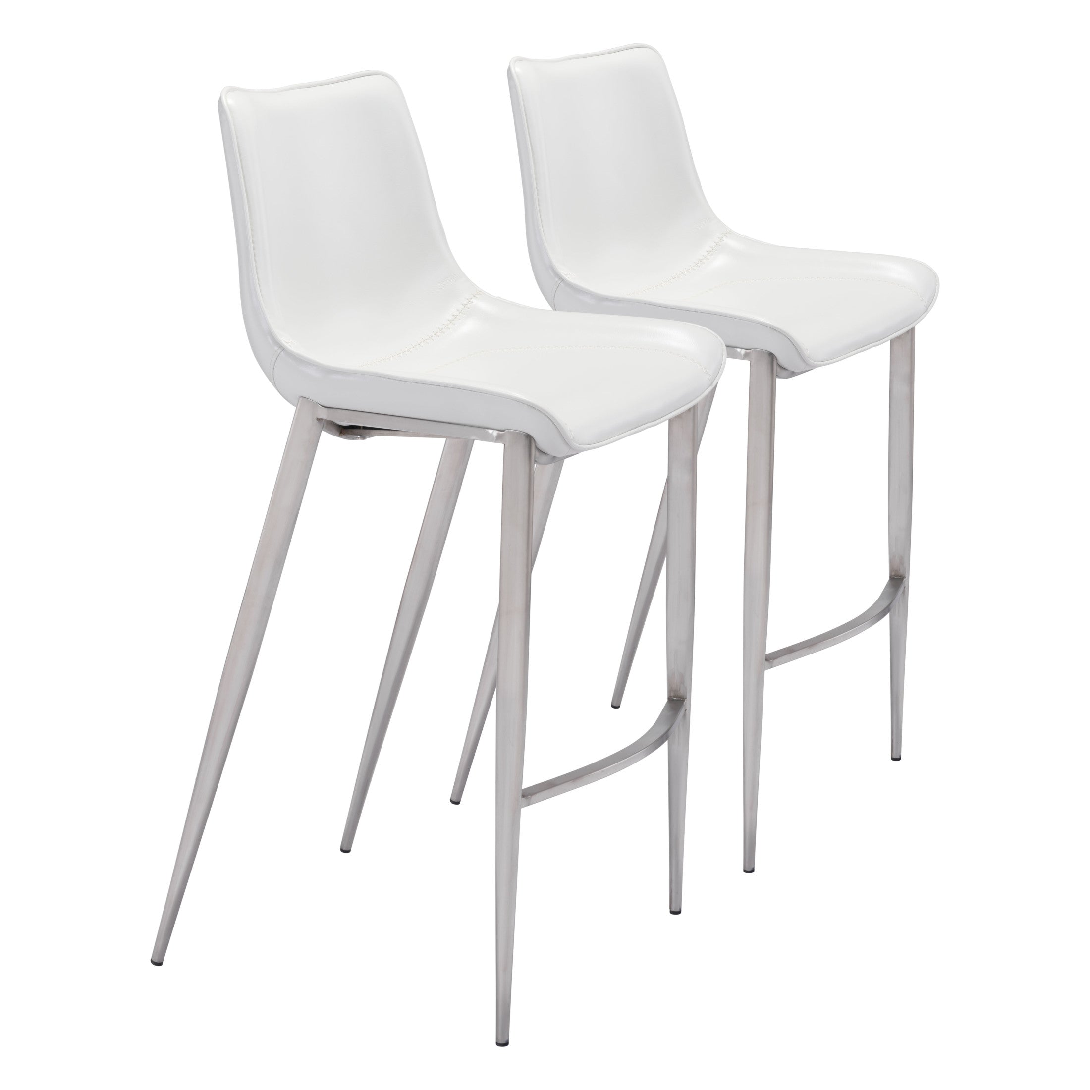 Magnus Barstool (Set of 2) White & Silver