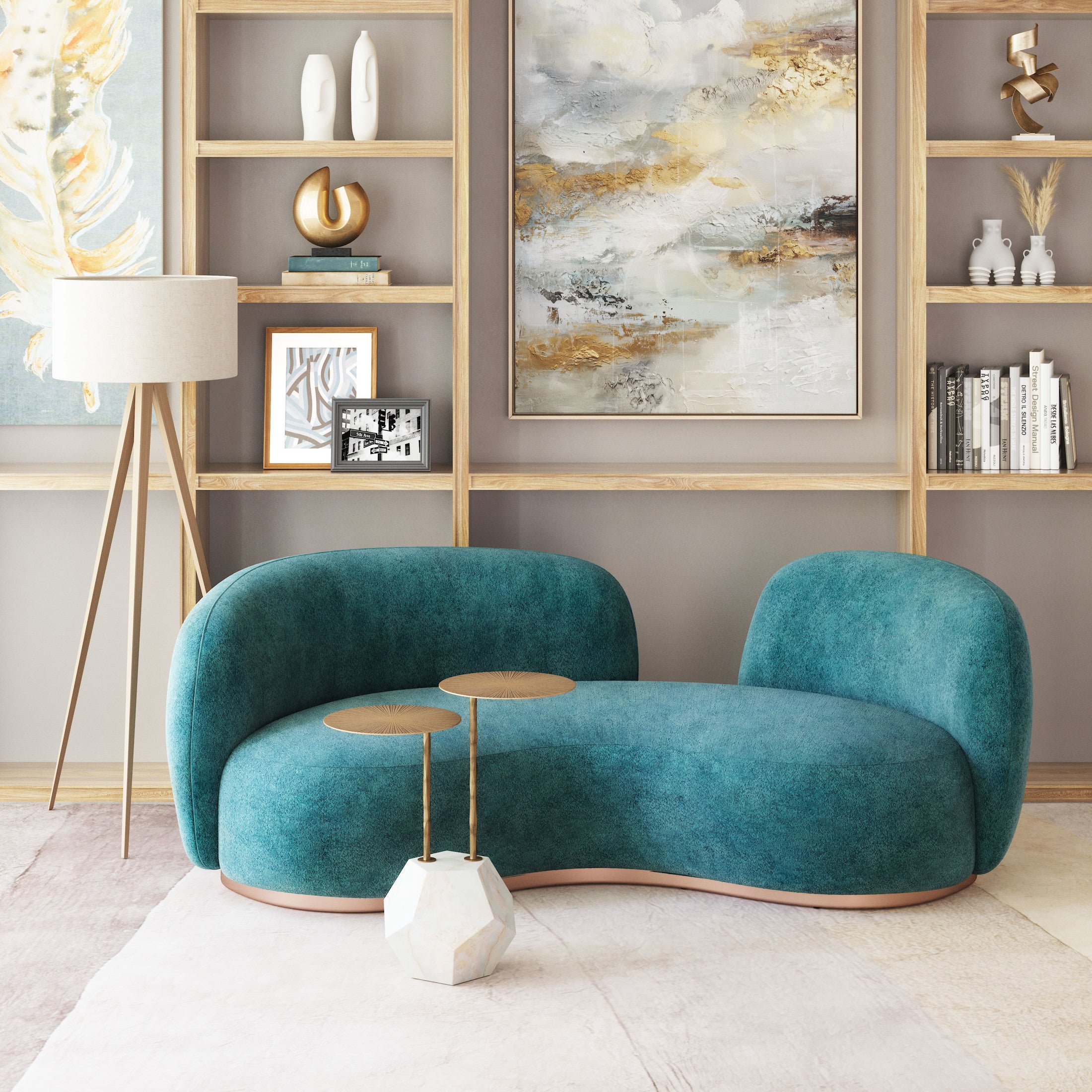 Anten Side Table Brass & White