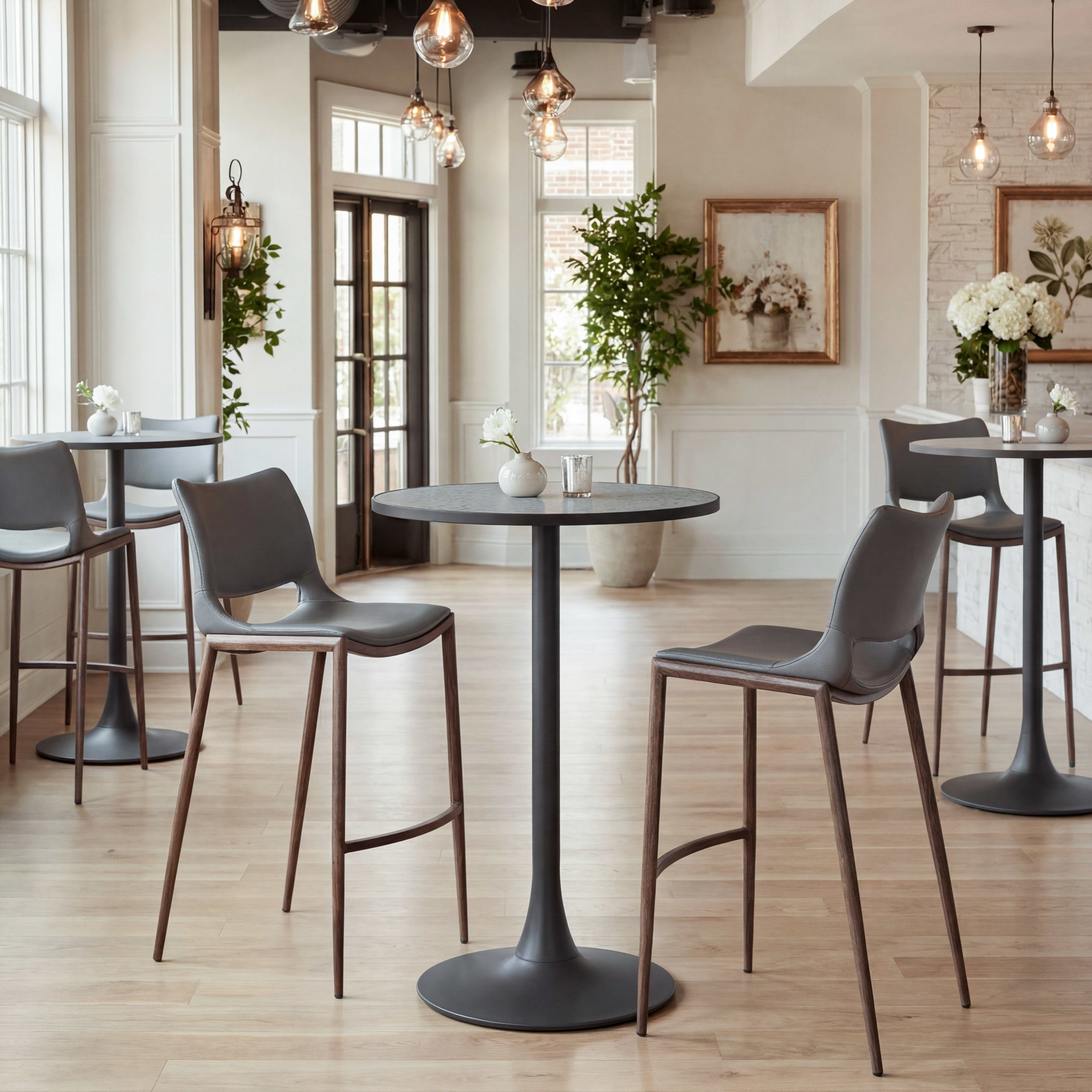Ace Barstool (Set of 2) Dark Gray & Walnut