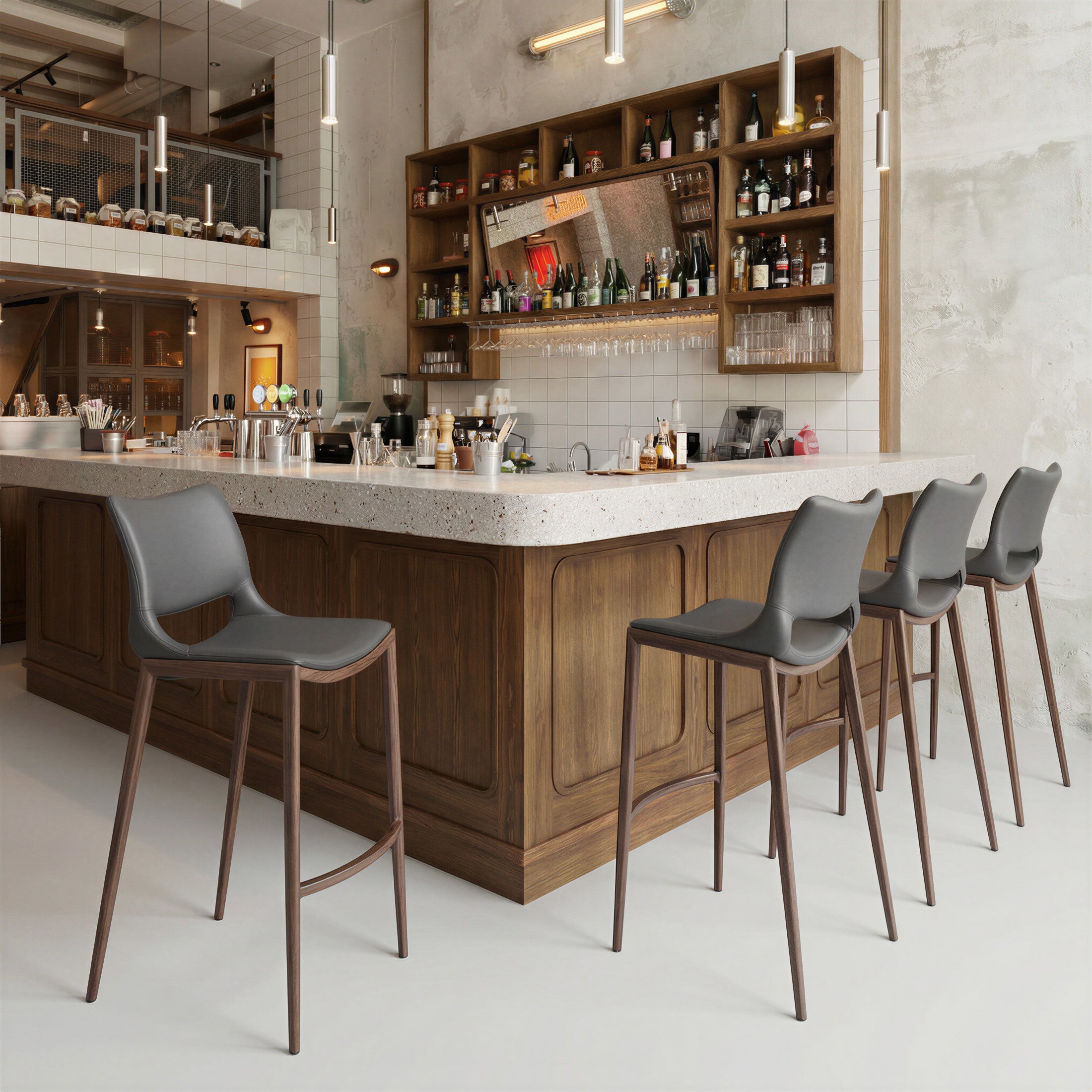 Ace Barstool (Set of 2) Dark Gray & Walnut