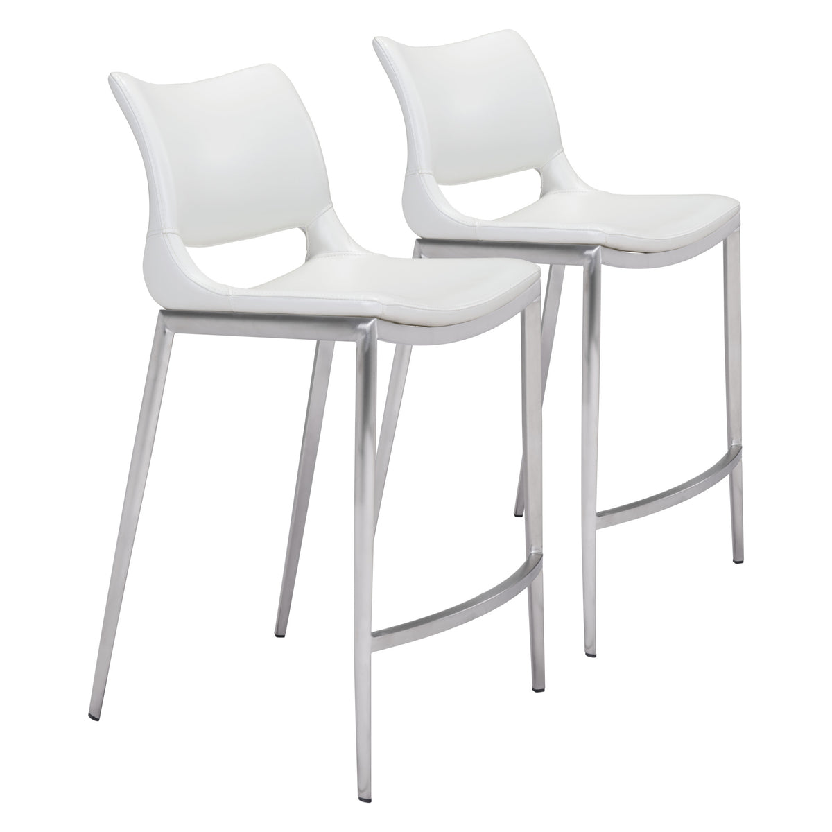 Ace Counter Stool (Set of 2) White & Silver
