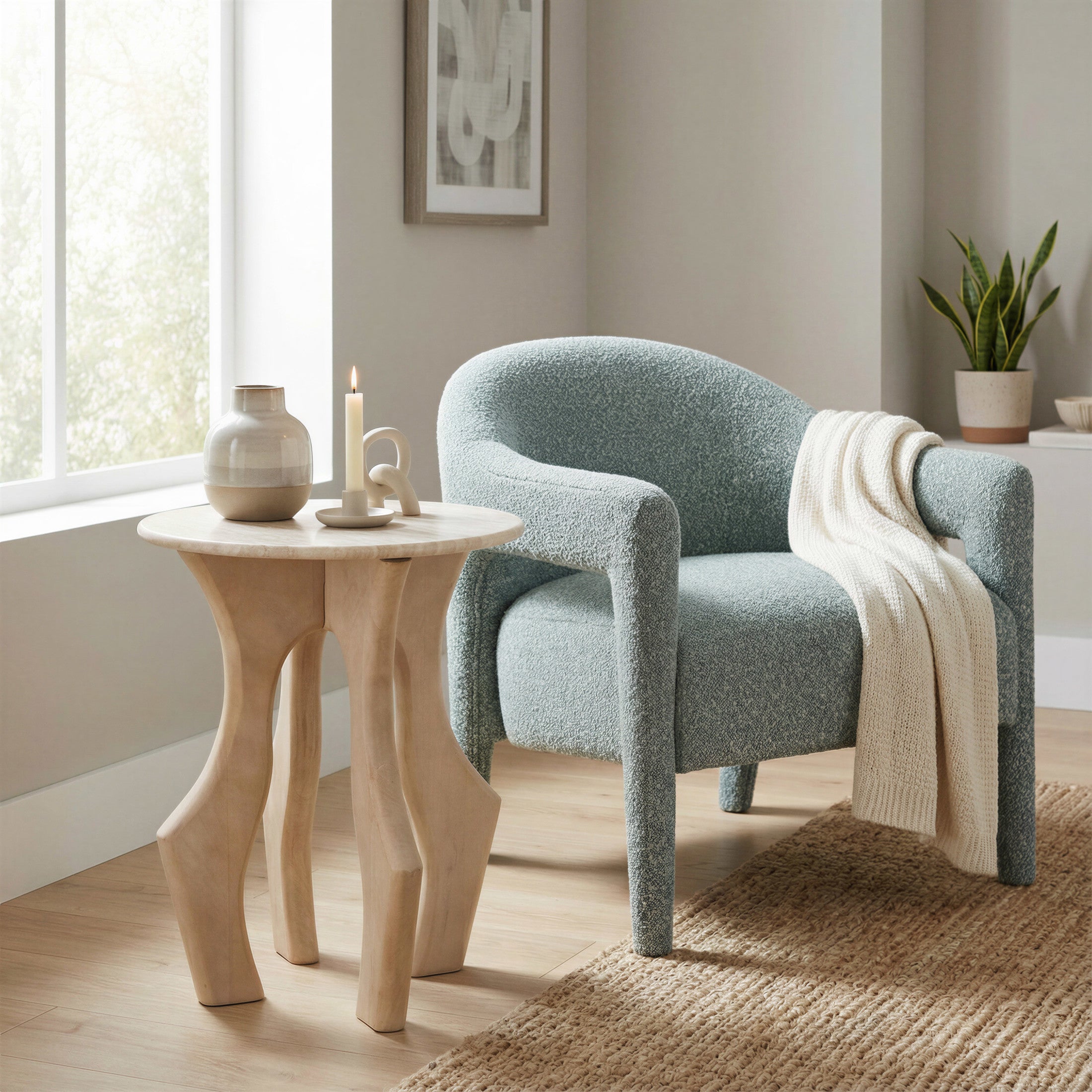 Eda Side Table White & Natural