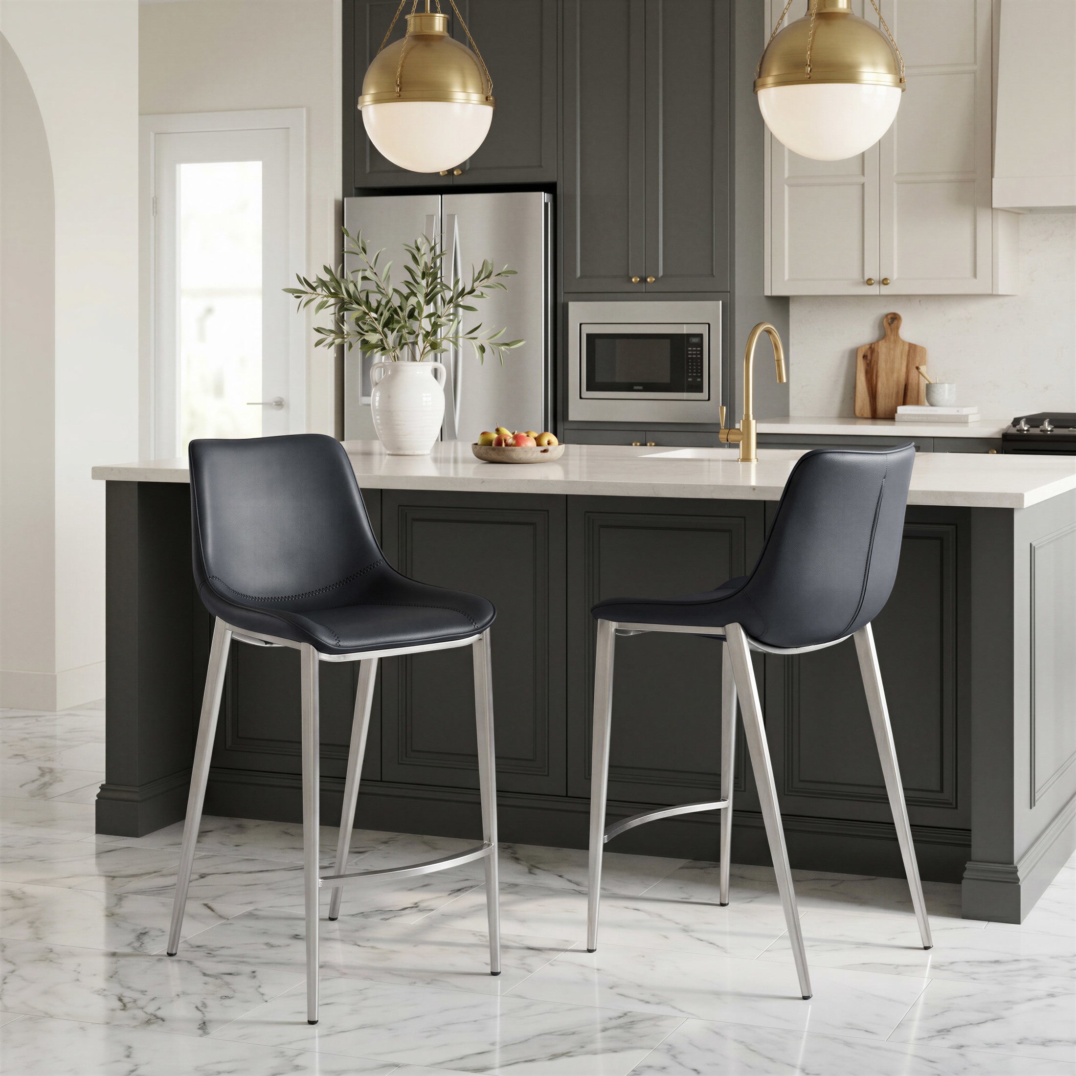 Magnus Counter Stool (Set of 2) Black & Silver