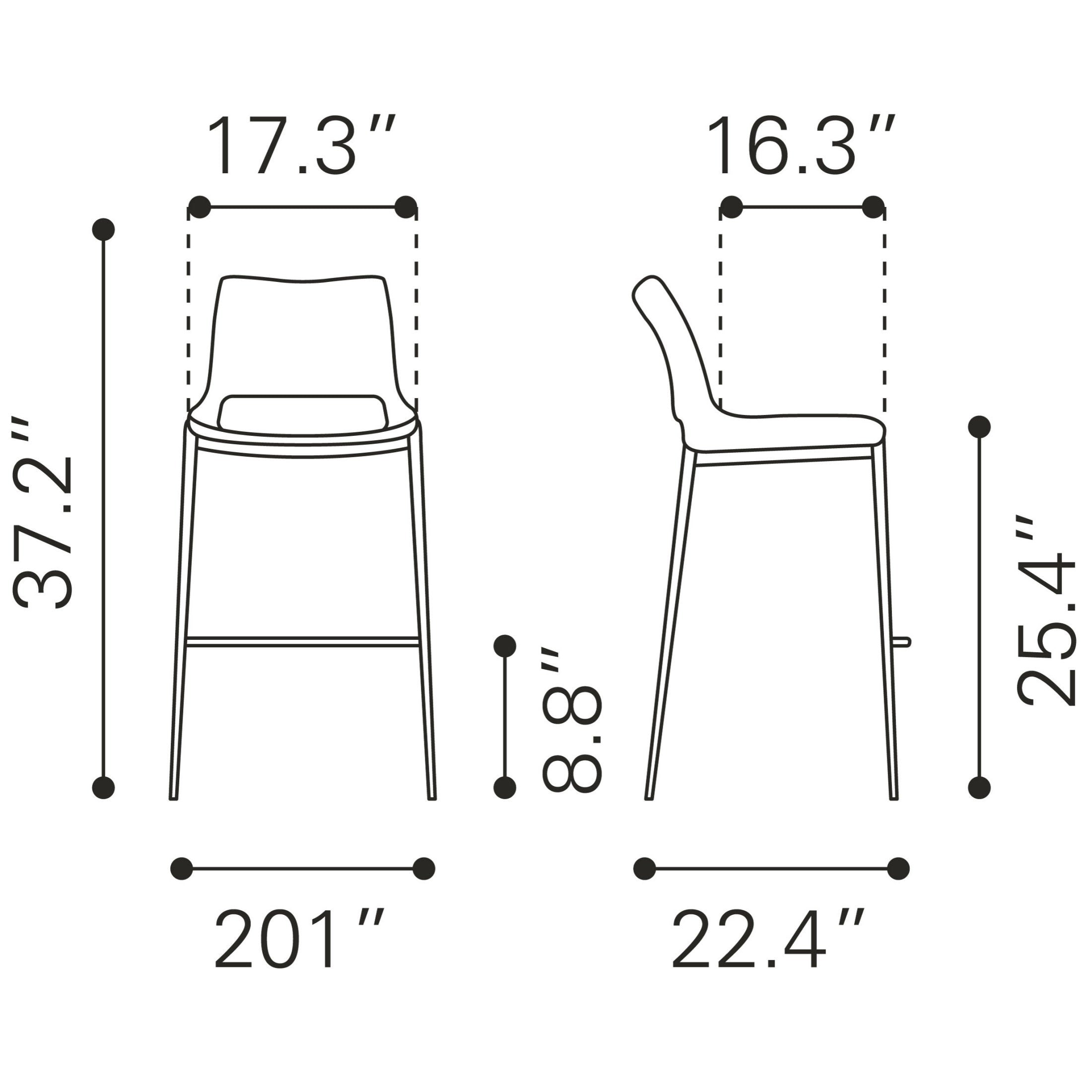 Ace Counter Stool (Set of 2) White & Silver