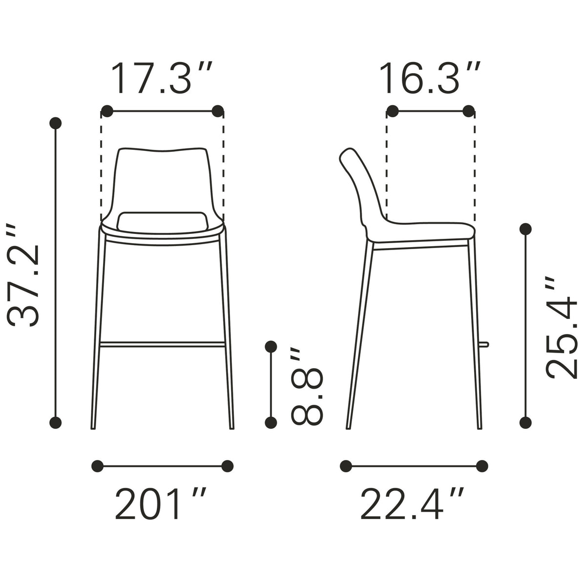 Ace Counter Stool (Set of 2) White & Silver
