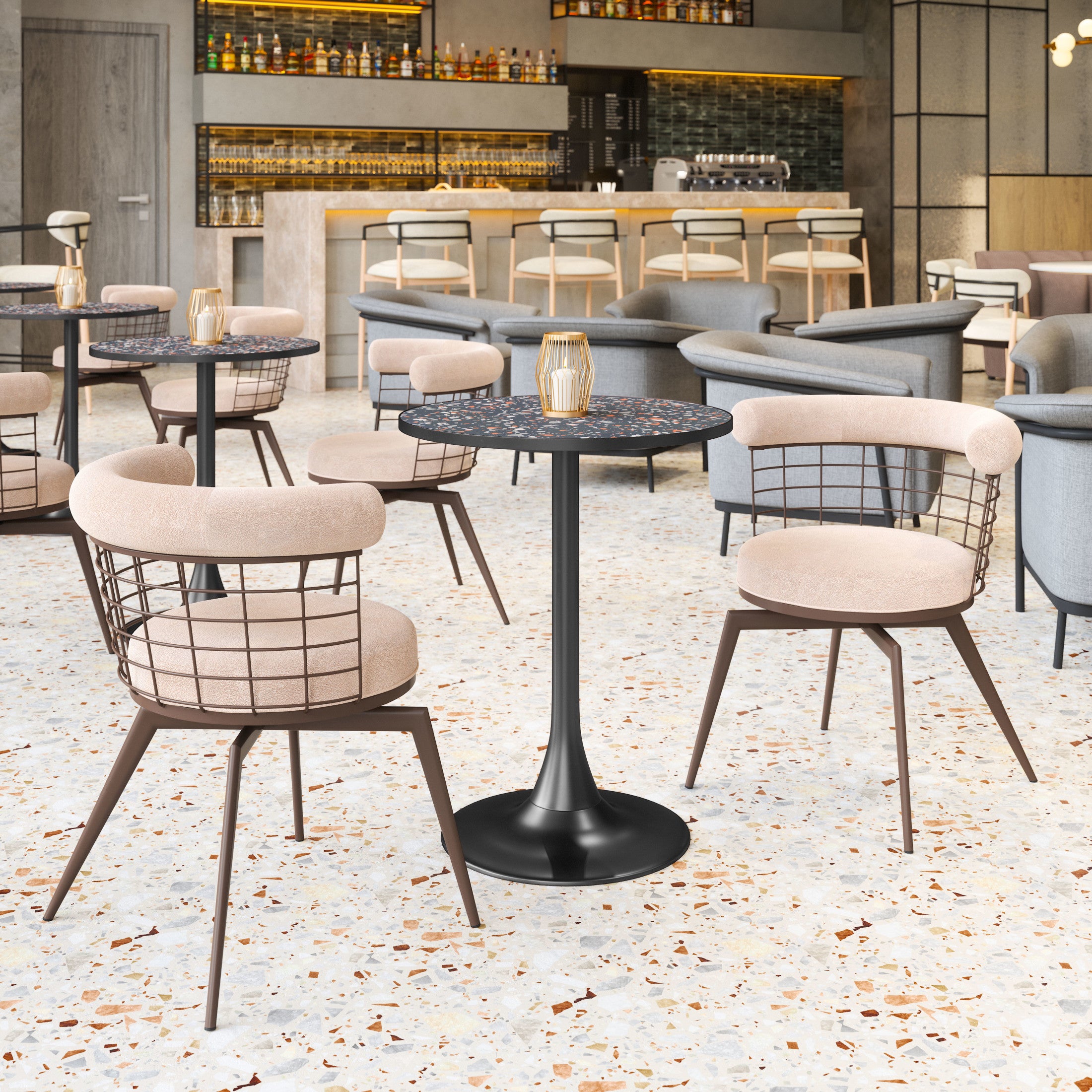 Saku Swivel Dining Chair Beige & Brown