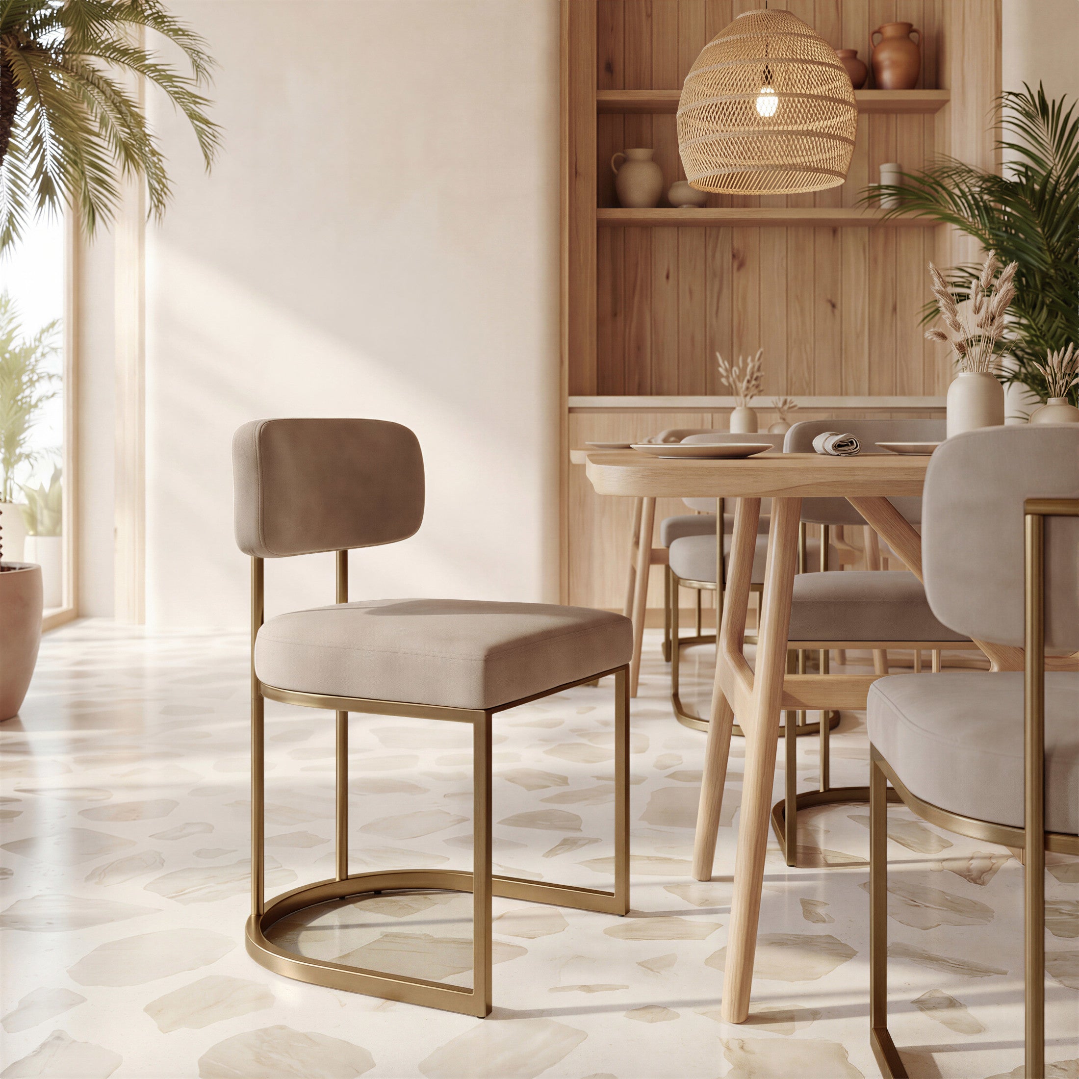 Velar Dining Chair (Set of 2) Beige & Bronze