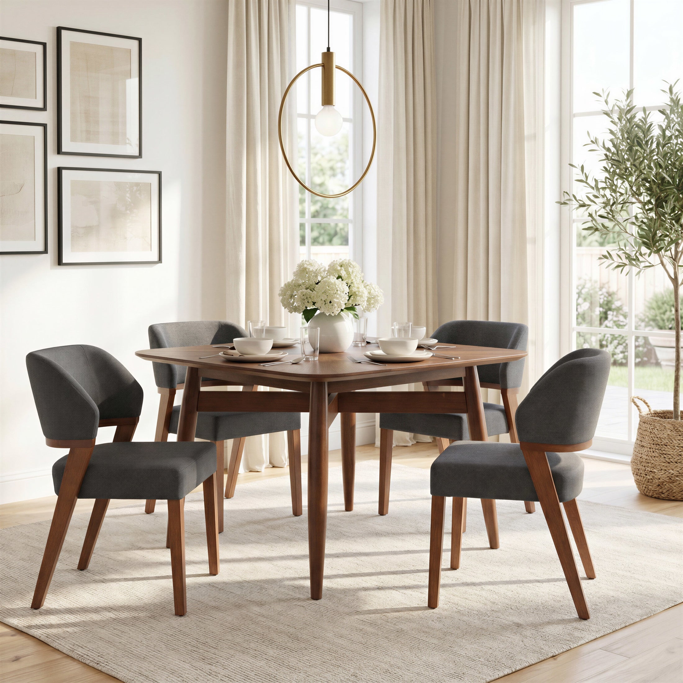 Sunobu Dining Chair (Set of 2) Azure Gray & Walnut