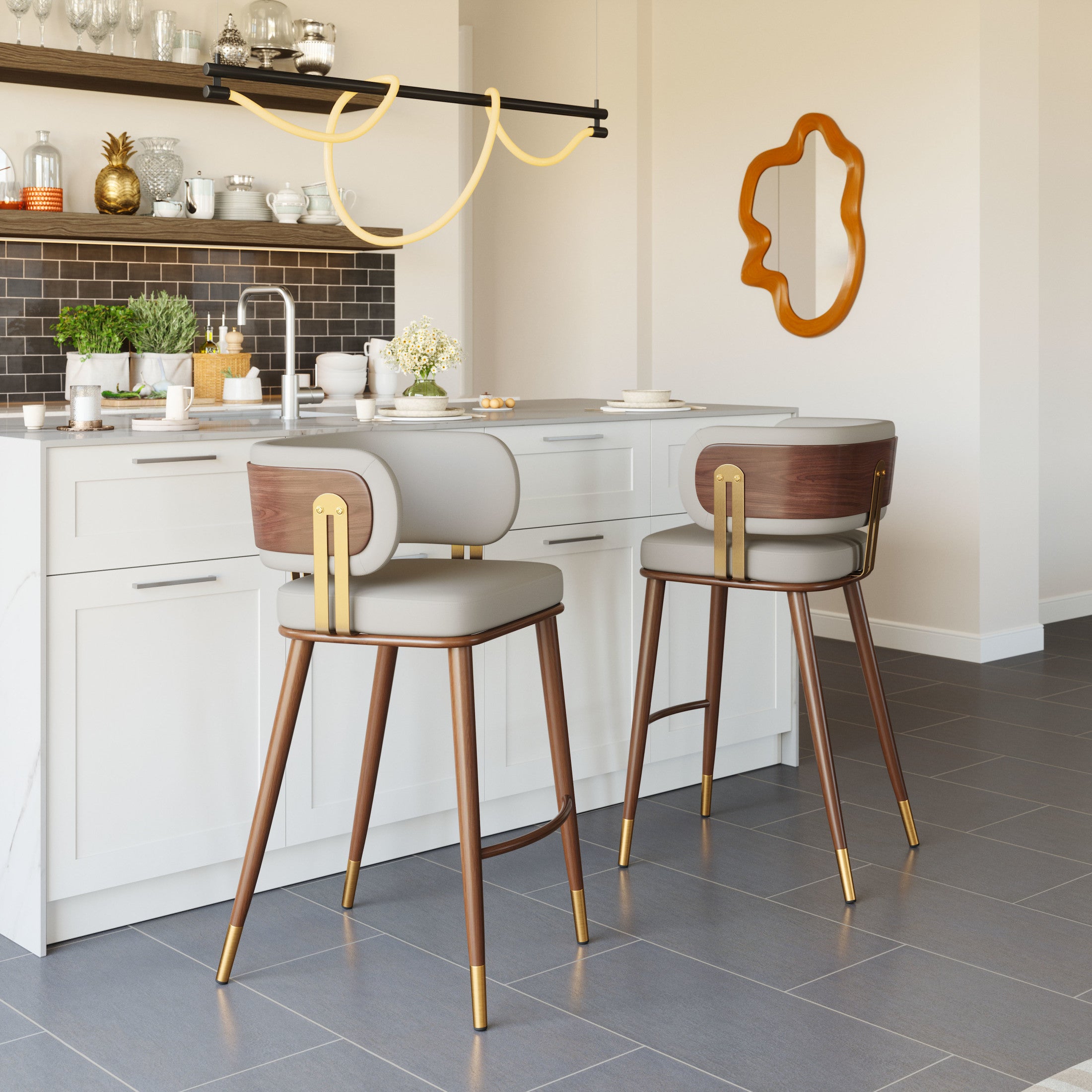 Brew Barstool Beige & Walnut