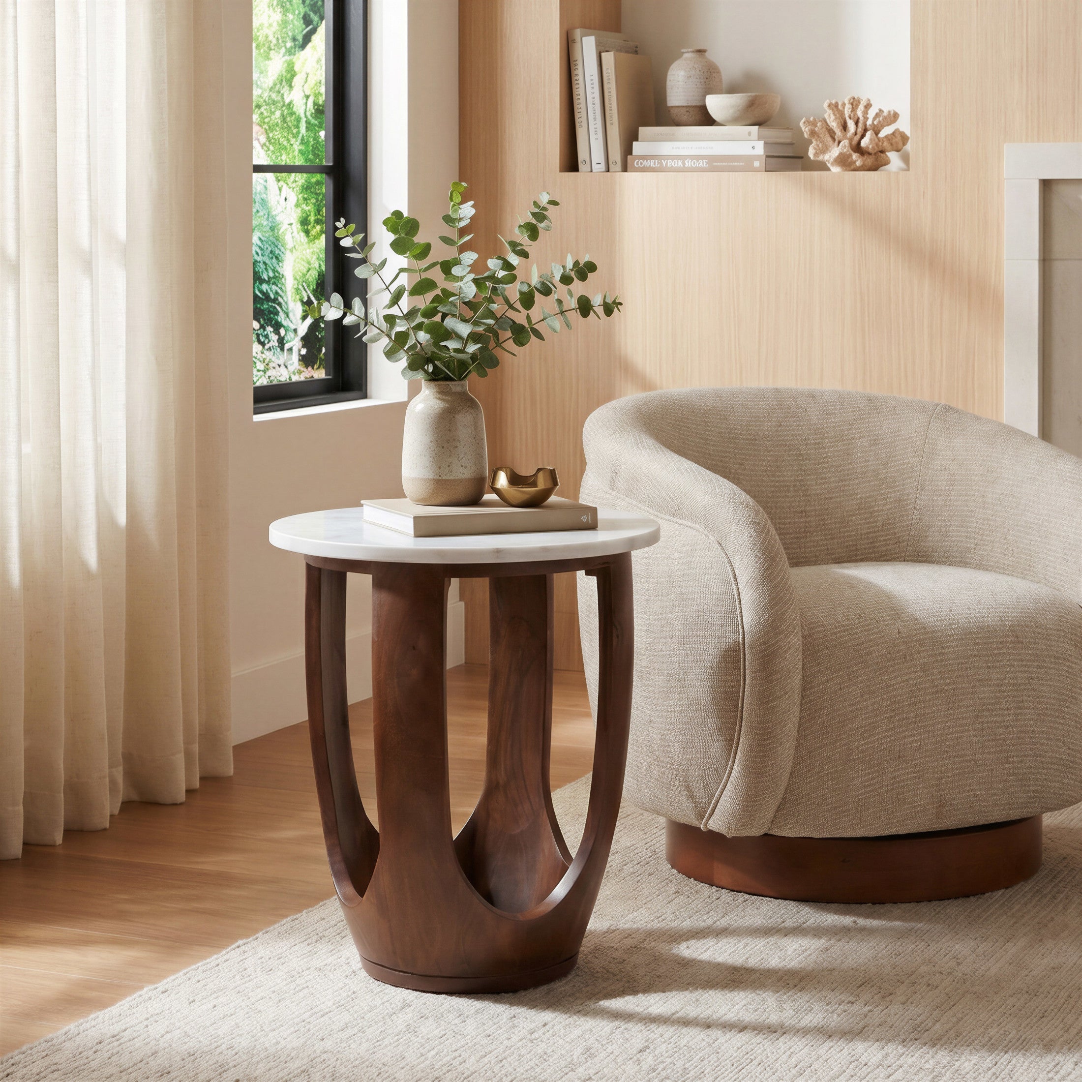 Vaan Side Table White & Walnut