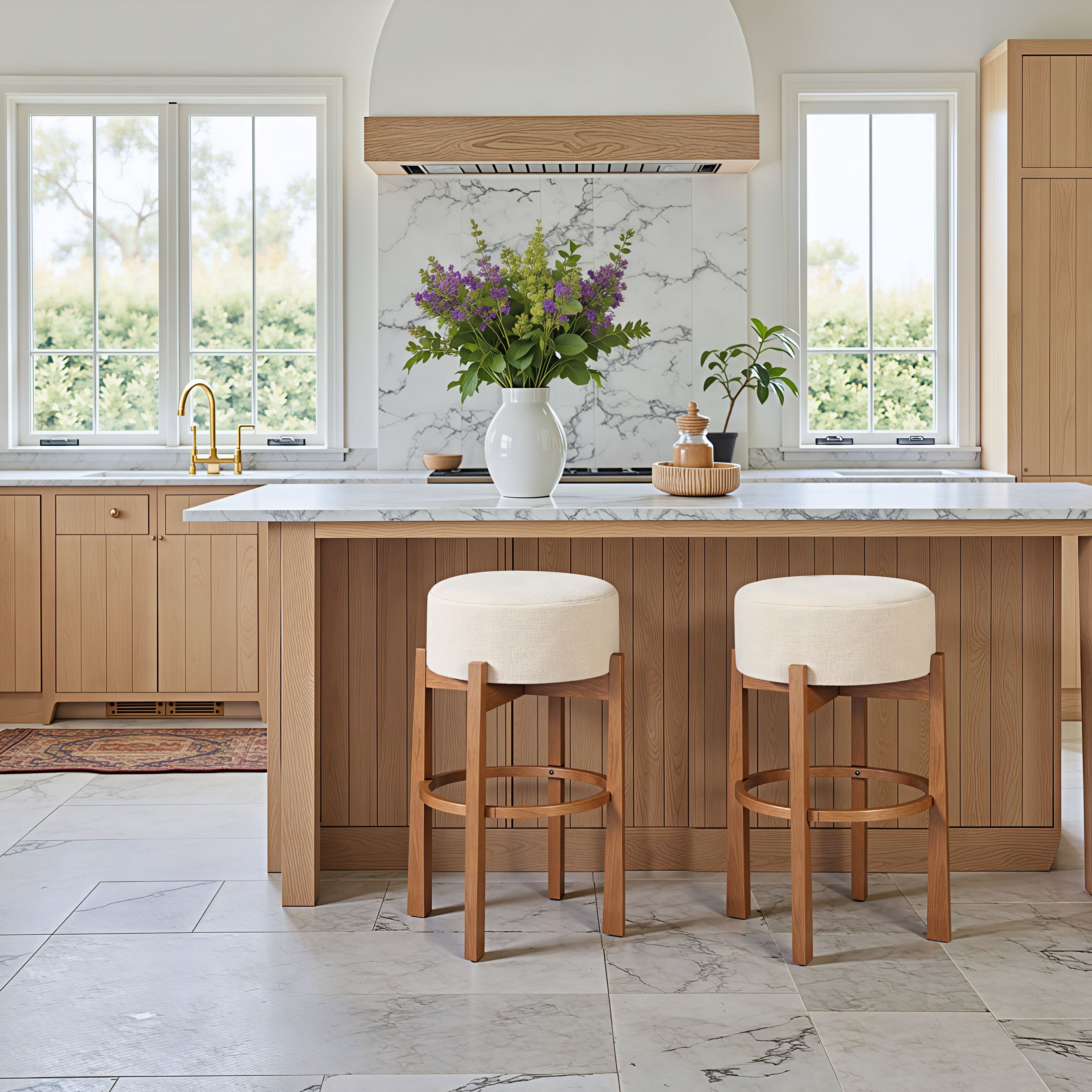 Nade Barstool (Set of 2) Beige & Walnut