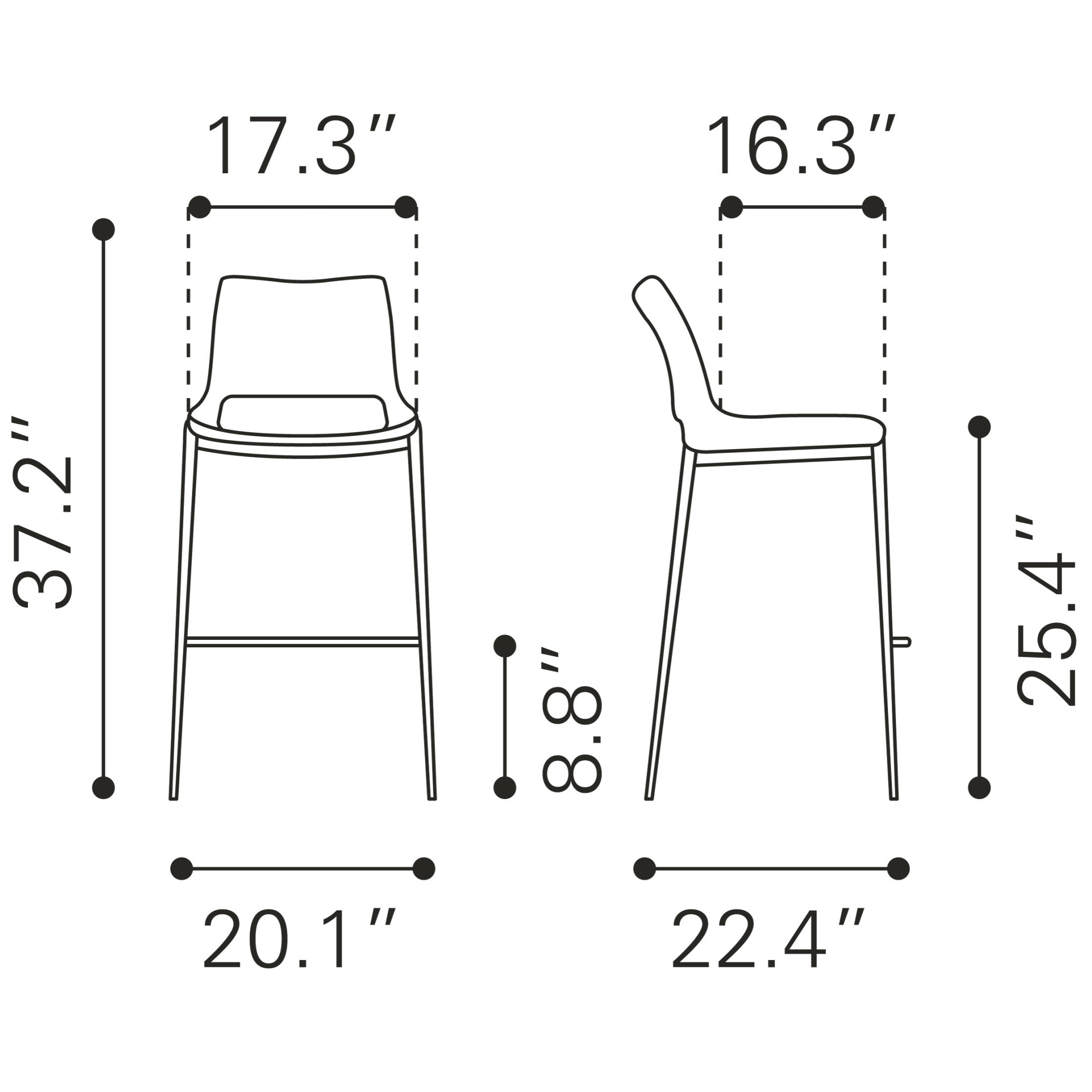 Ace Counter Stool (Set of 2) Dark Gray & Walnut