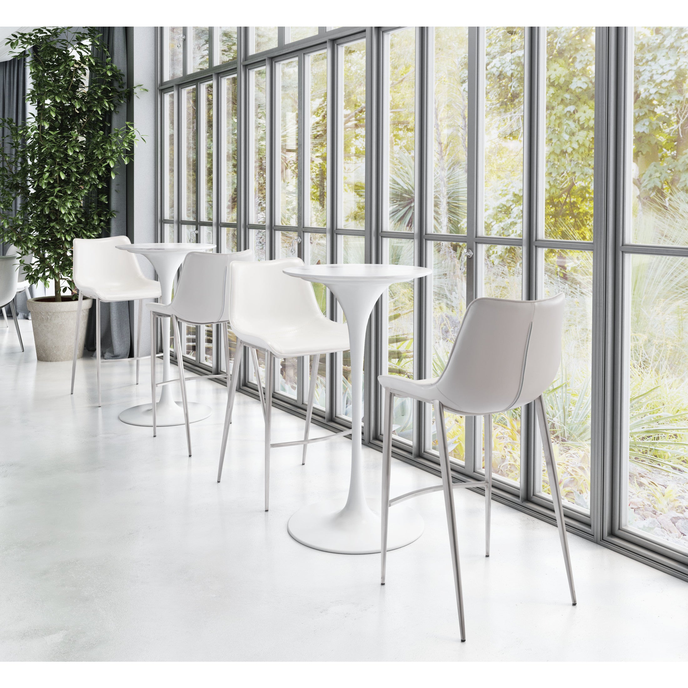 Magnus Barstool (Set of 2) White & Silver