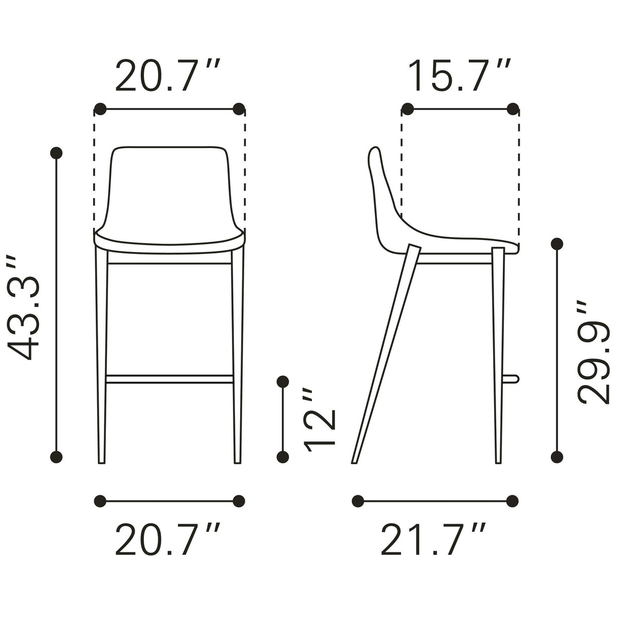 Magnus Barstool (Set of 2) White & Silver